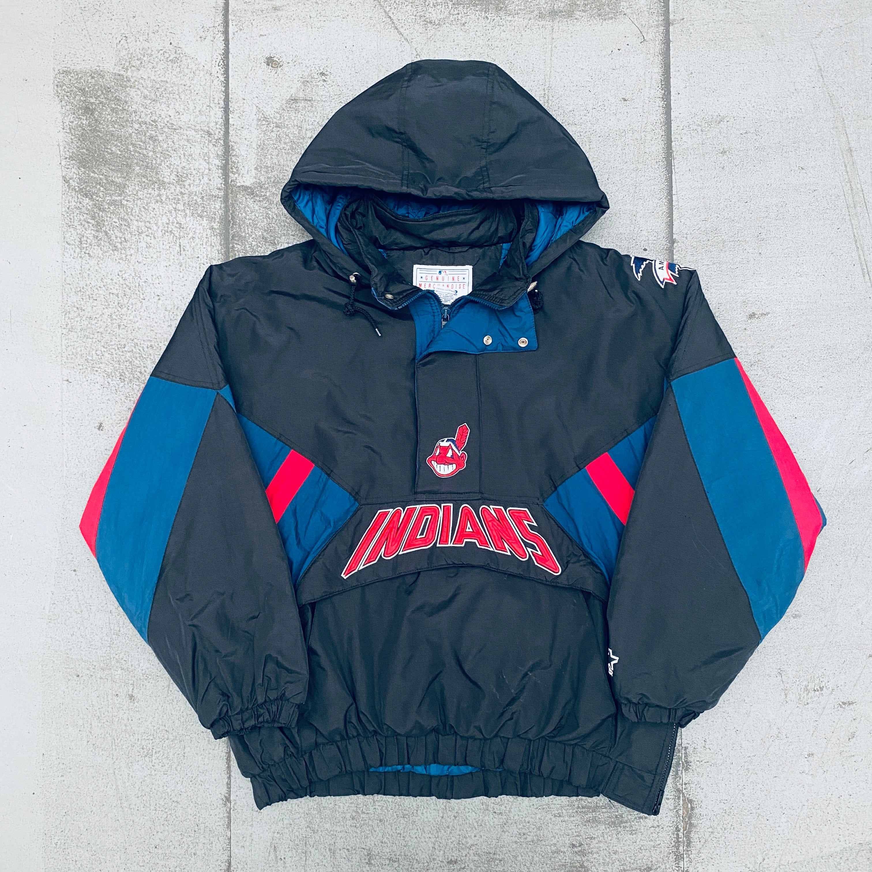 Cleveland Indians 1990s Blackout 1/4 Zip Starter Breakaway Jacket - XL Size | Vintage Baseball Pullover for Game Day & Casual Wear