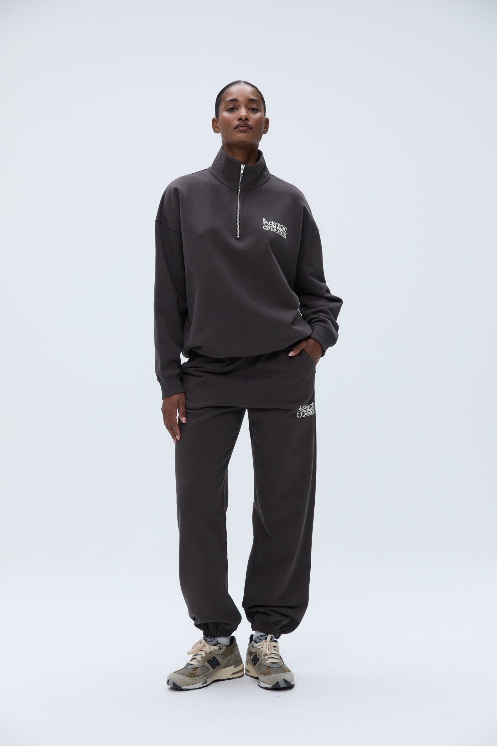 Trail Oversized Funnel Neck Zip Sweatshirt | Coffee Bean & Marshmallow White | Cozy Casual Wear for Hiking & Outdoor Adventures