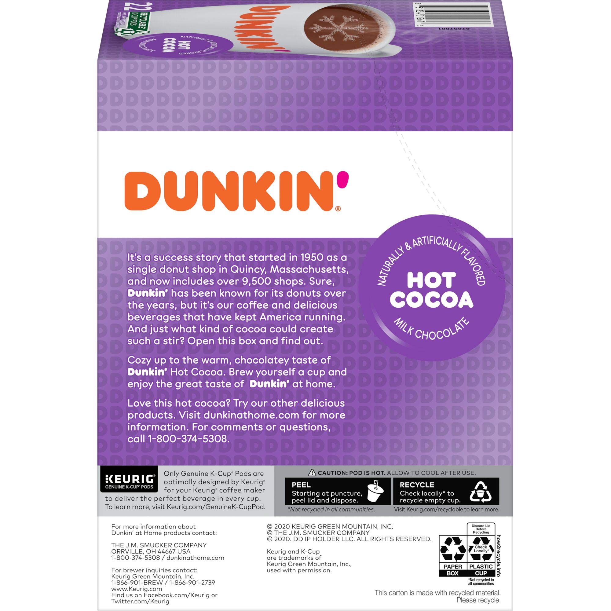 Dunkin' Milk Chocolate Hot Cocoa K-Cups - 88 Count Pods for Keurig Brewers | Rich & Creamy Hot Chocolate Drink Mix | Perfect for Winter Warmth, Holiday Gifts & Cozy Family Moments