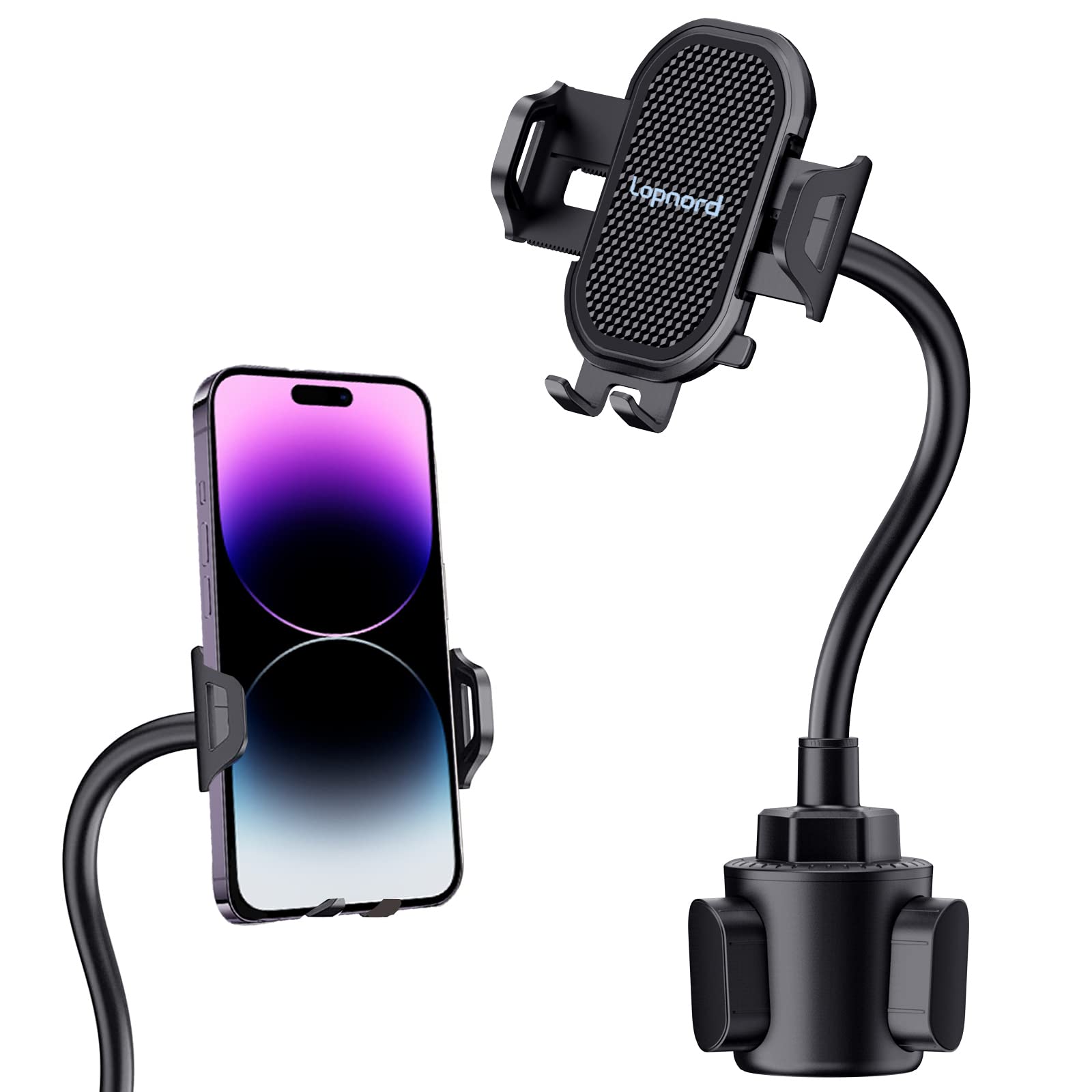Lopnord Universal Car Phone Holder Mount - Adjustable Gooseneck Cup Holder Compatible with iPhone 15/14 Pro Max, Samsung Galaxy S24/S23/S22 Ultra - Perfect for Road Trips, GPS Navigation & Hands-Free Driving
