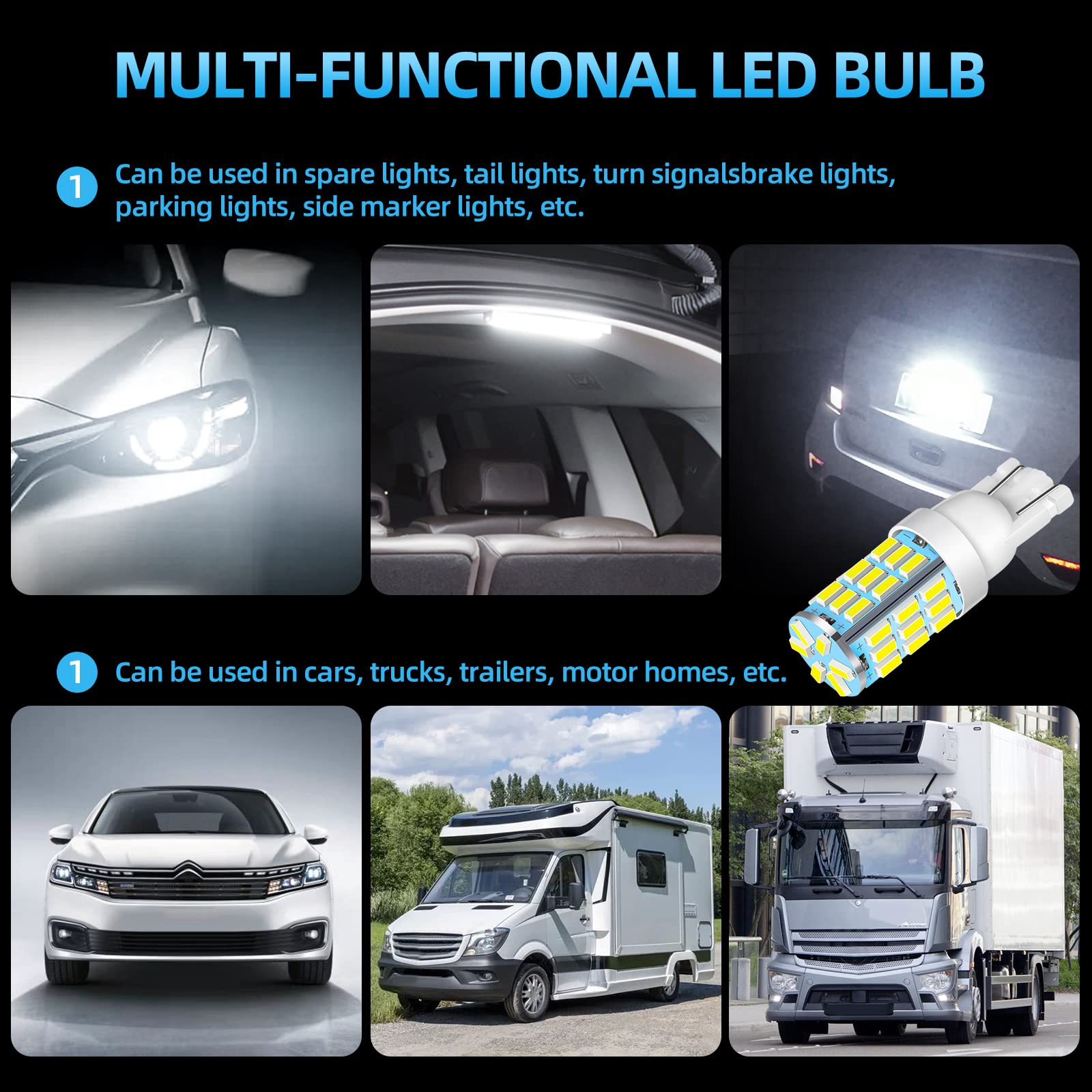 921 194 168 175 T10 LED Bulbs White 20-Pack - Super Bright 42-SMD LED Replacement for 12V RV, Camper, Trailer, Boat - Interior Dome, Map, License Plate & Backup Reverse Lights - Perfect for Night Driving and Vehicle Interior Lighting