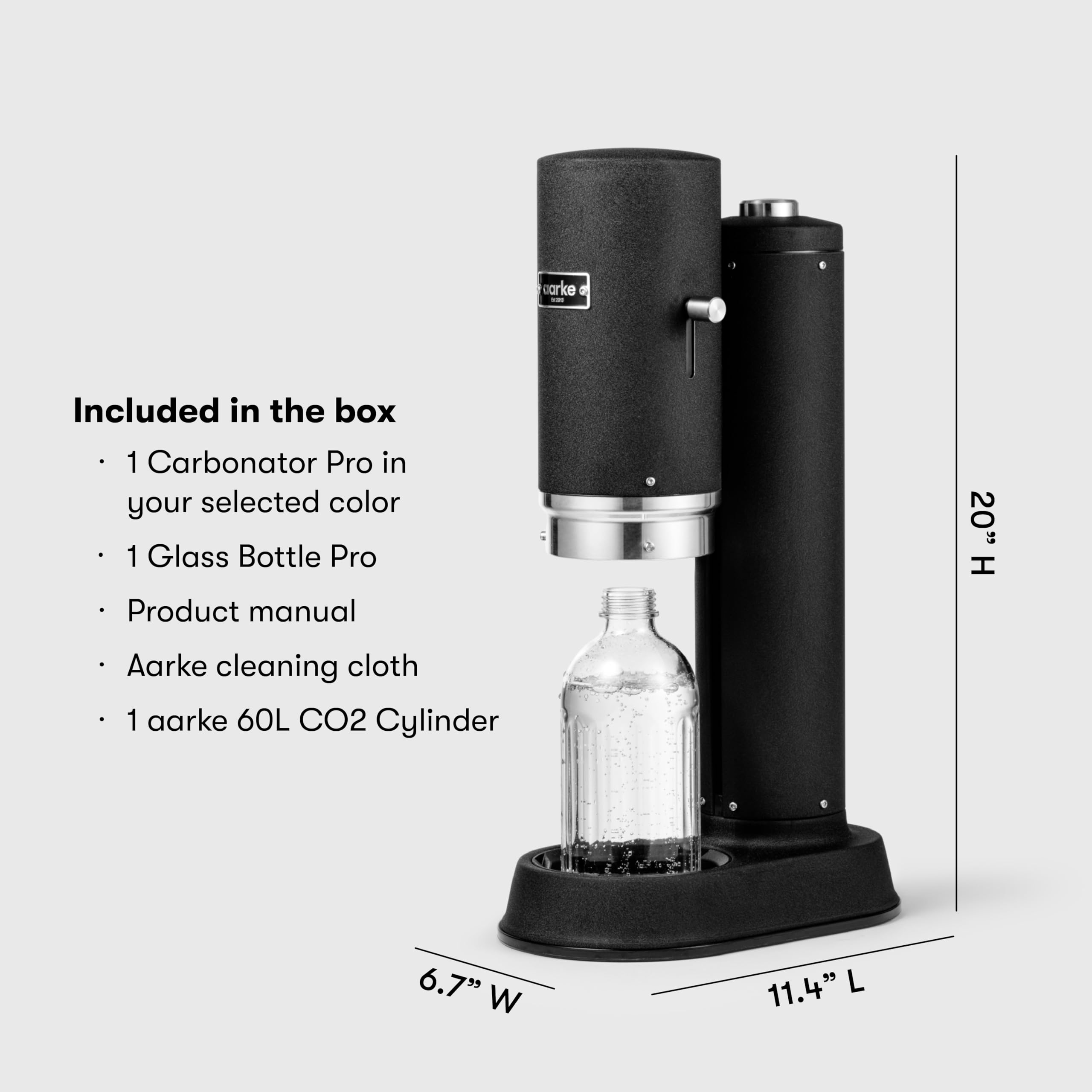 Aarke Carbonator Pro - Premium Sparkling Water Maker with 800mL Glass Bottle & CO2 Cylinder | Matte Black Stainless Steel Carbonation Machine | Perfect for Home, Office & Entertaining