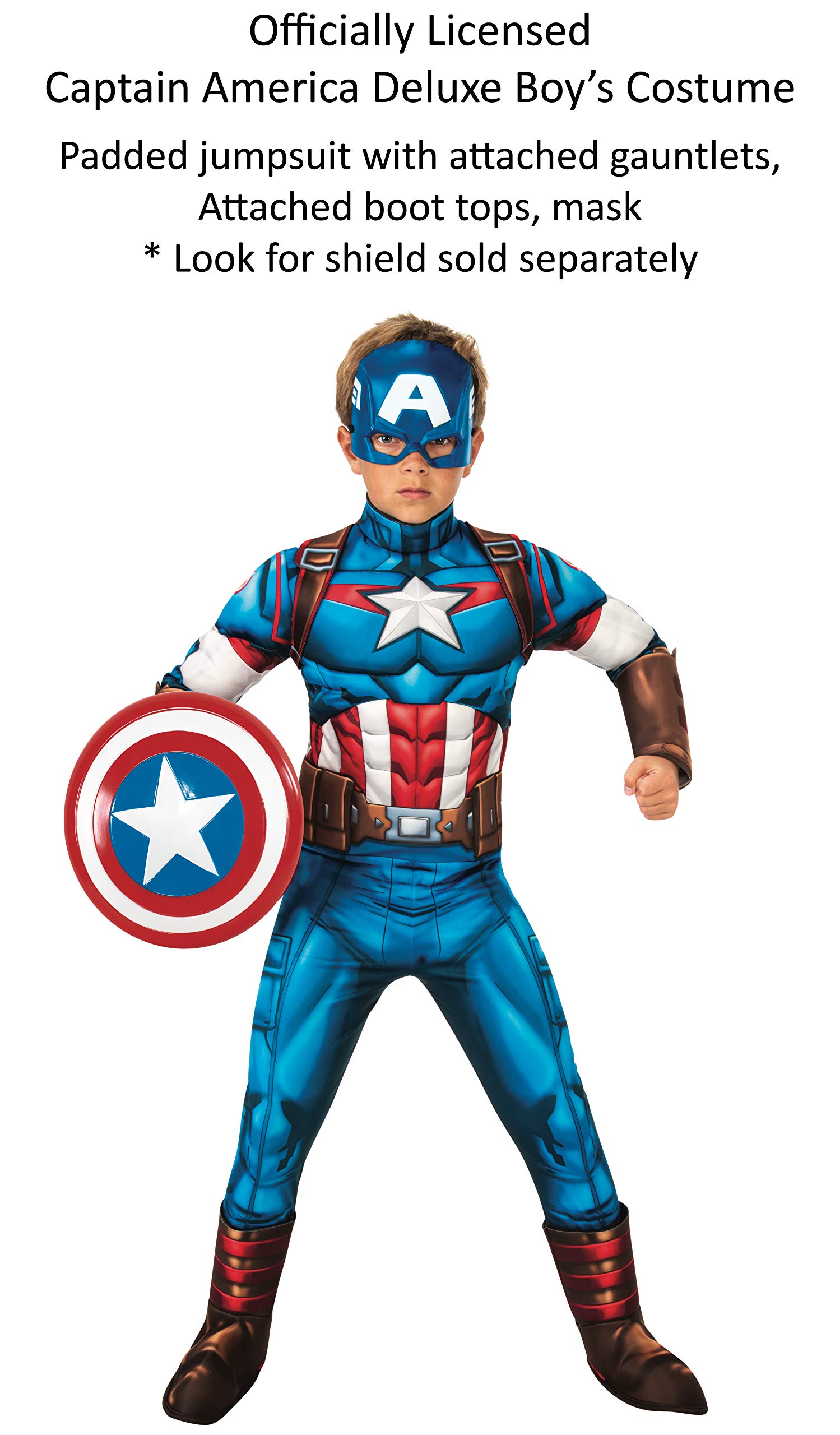 Boys Marvel Avengers Deluxe Captain America Costume for Kids - Superhero Dress Up & Halloween Party Outfit