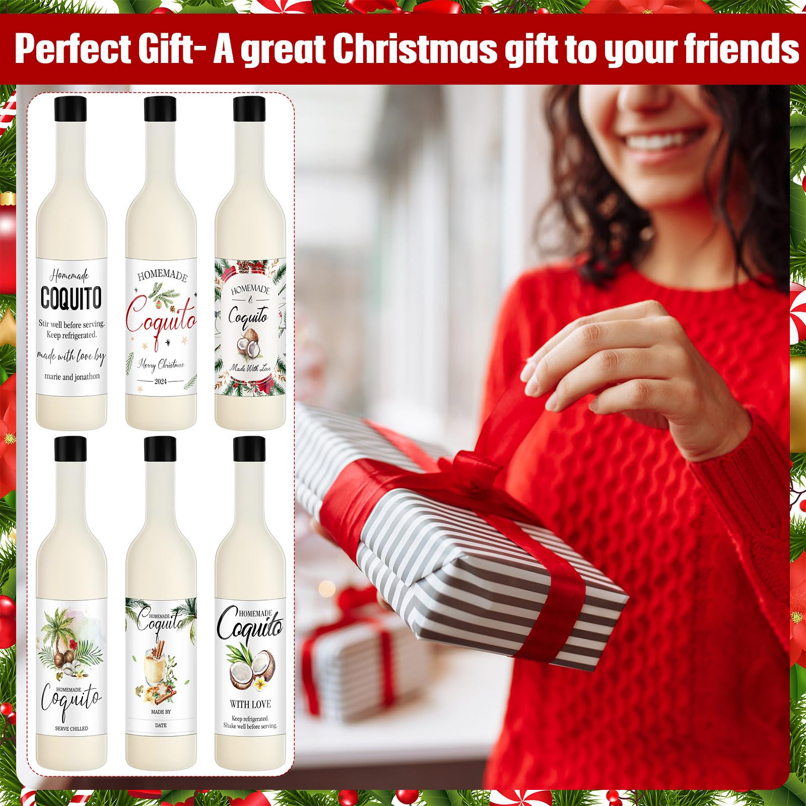 6-Pack 25 oz Glass Coquito Bottles with Airtight Caps & Blank Labels - Home Brewing Bottles for Wine, Milk, Eggnog, Kefir - Perfect for Holiday Parties, DIY Gifts & Homemade Beverages