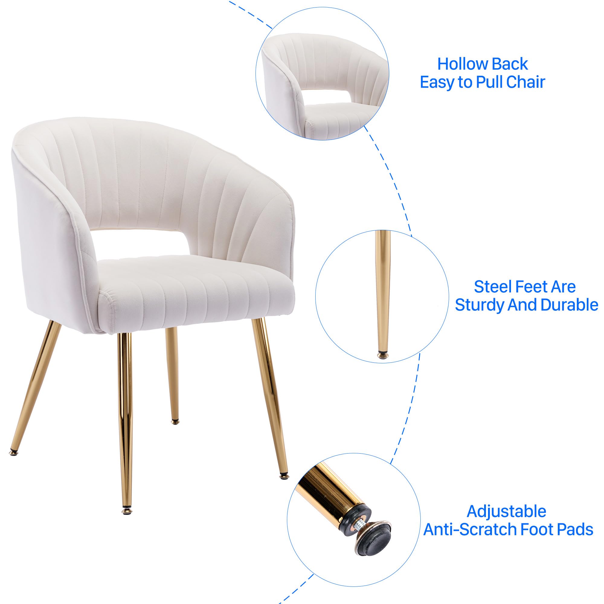 Velvet Tufted Desk Chair with Gold Legs - Ergonomic Home Office Chair for Women, Modern Upholstered Accent Armchair for Study, Computer Work & Living Room - Cream Velvet Seat (Perfect for Home Office, Study Nook & Cozy Reading Corner)