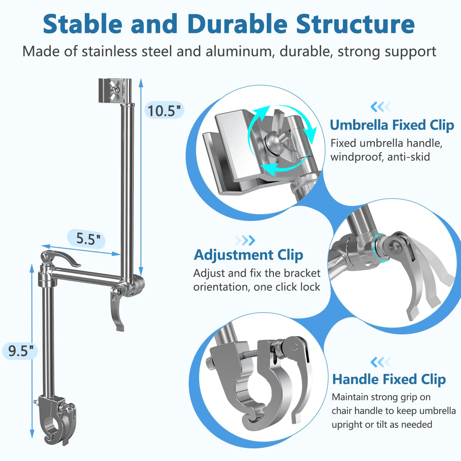 Wheelchair Umbrella Mount Holder - Adjustable Golf & Stroller Umbrella Attachment - Universal Clip Stand for Beach Chairs, Bikes, Walkers & Rollators - Perfect for Outdoor Activities, Travel & Mobility Assistance
