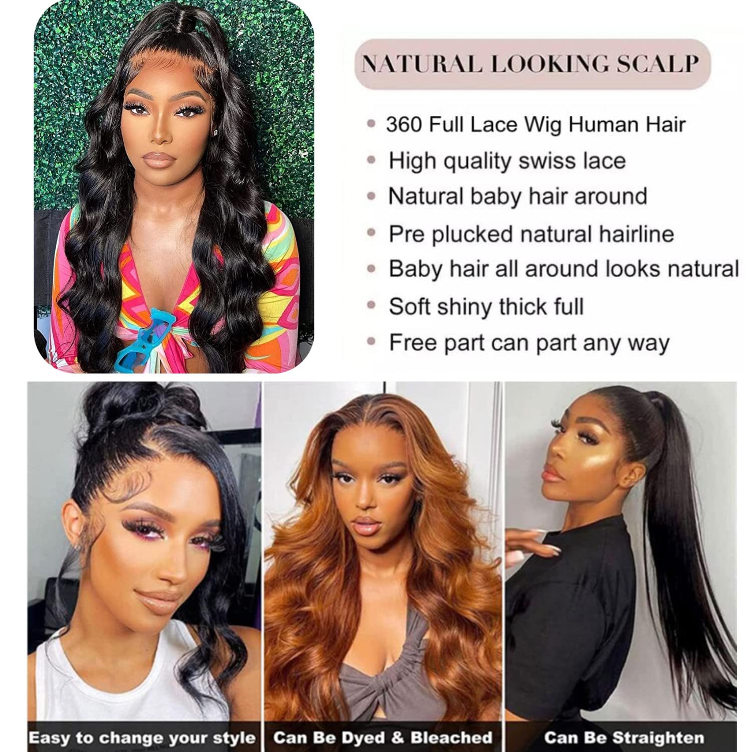 360 Lace Front Wigs Human Hair - Body Wave Pre Plucked 150% Density Full Lace Frontal Wigs for Black Women (26 Inch) | Natural Look for Daily Wear, Parties & Special Occasions