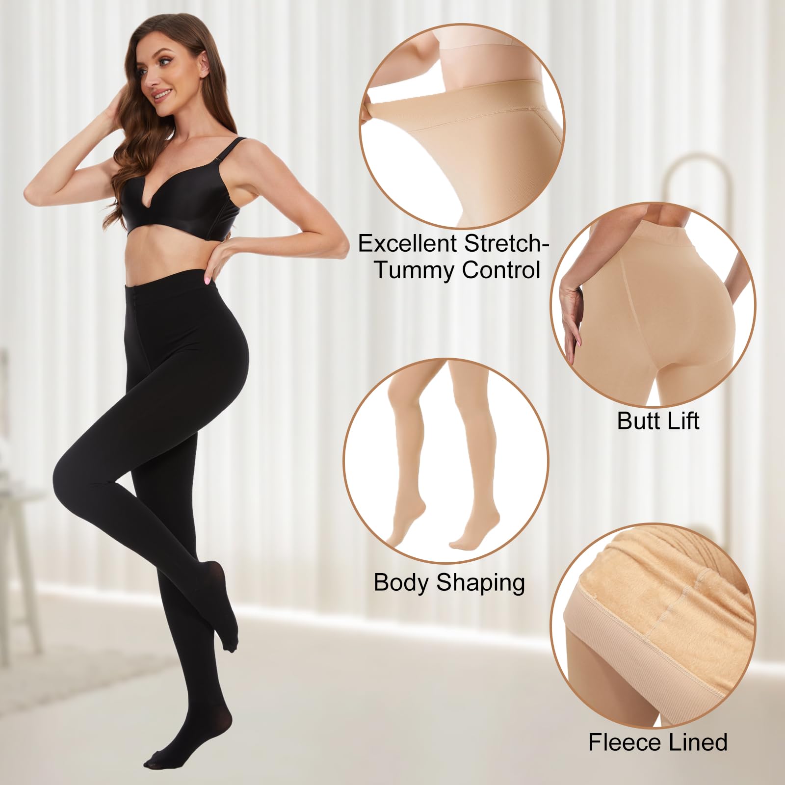 BATHRINS Women's Winter Fleece-Lined Thermal Tights - Thick Opaque Leggings for Cold Weather | Warm Fashion Tights for Work, Outdoor Activities & Everyday Comfort
