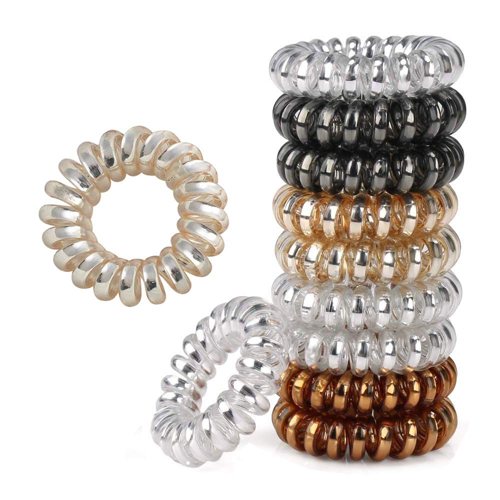 Spiral Hair Ties for Women - 12 Pack Coil Hair Bands, No Crease Phone Cord Hair Elastics for Girls & Ladies - Perfect for Workouts, Yoga, Running and Everyday Hairstyles
