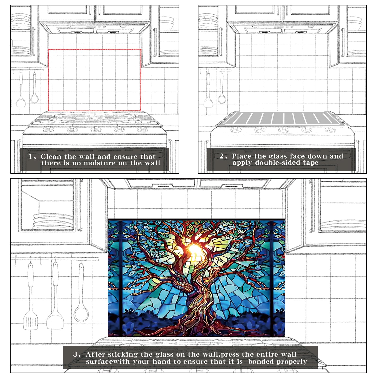 Tree of Life Tempered Glass Kitchen Backsplash - 23.62