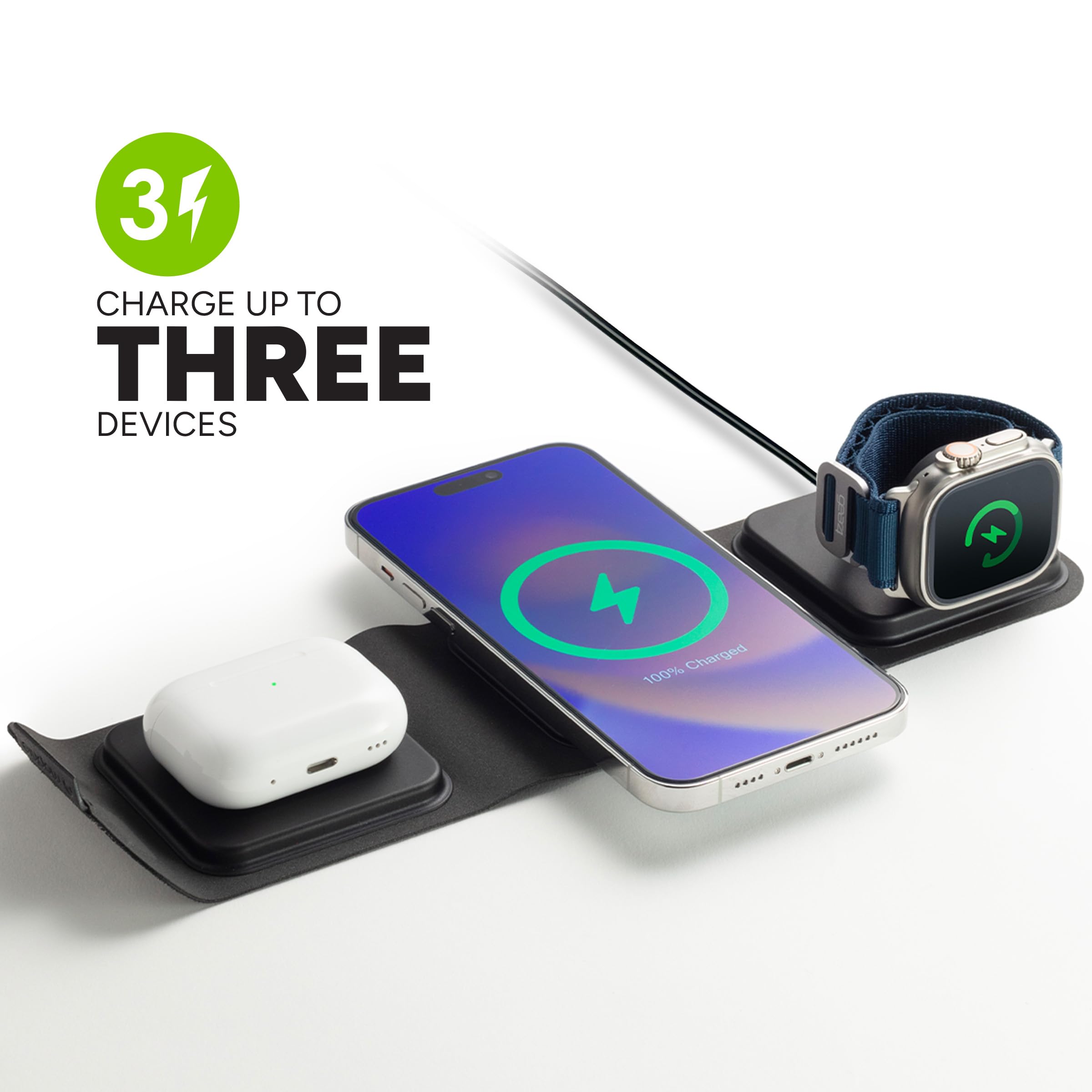 Mophie 3-in-1 MagSafe Travel Charger - Fast Wireless Charging Station for iPhone 16/15/14/13/12, Apple Watch & AirPods | Apple MFi Certified | Perfect for Home, Office & Travel Charging