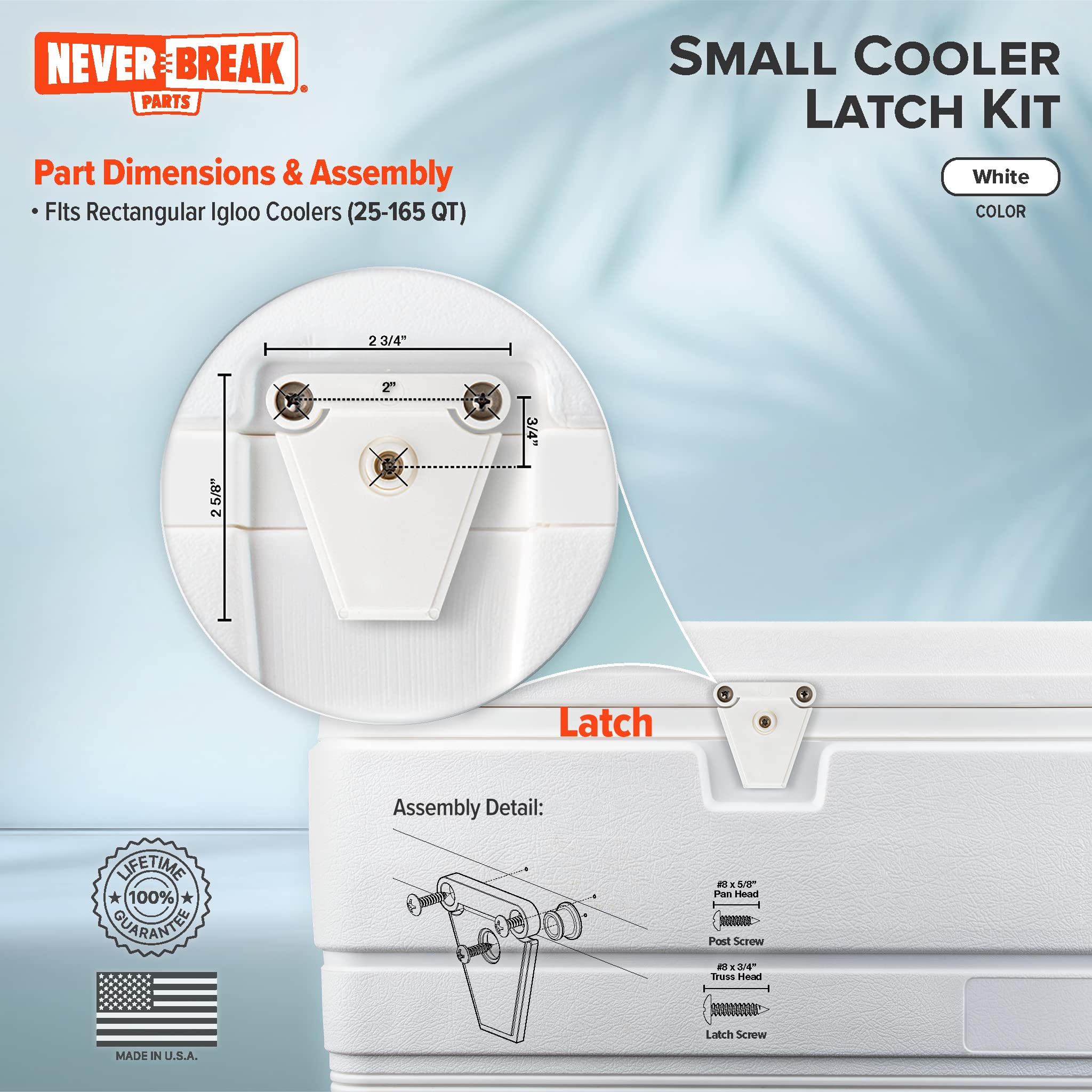NeverBreak Parts - 2 Pack High Strength Igloo Cooler Replacement Latches with Posts and Screws | Durable Ice Chest Repair Kit for Outdoor Camping, Fishing, and Picnics