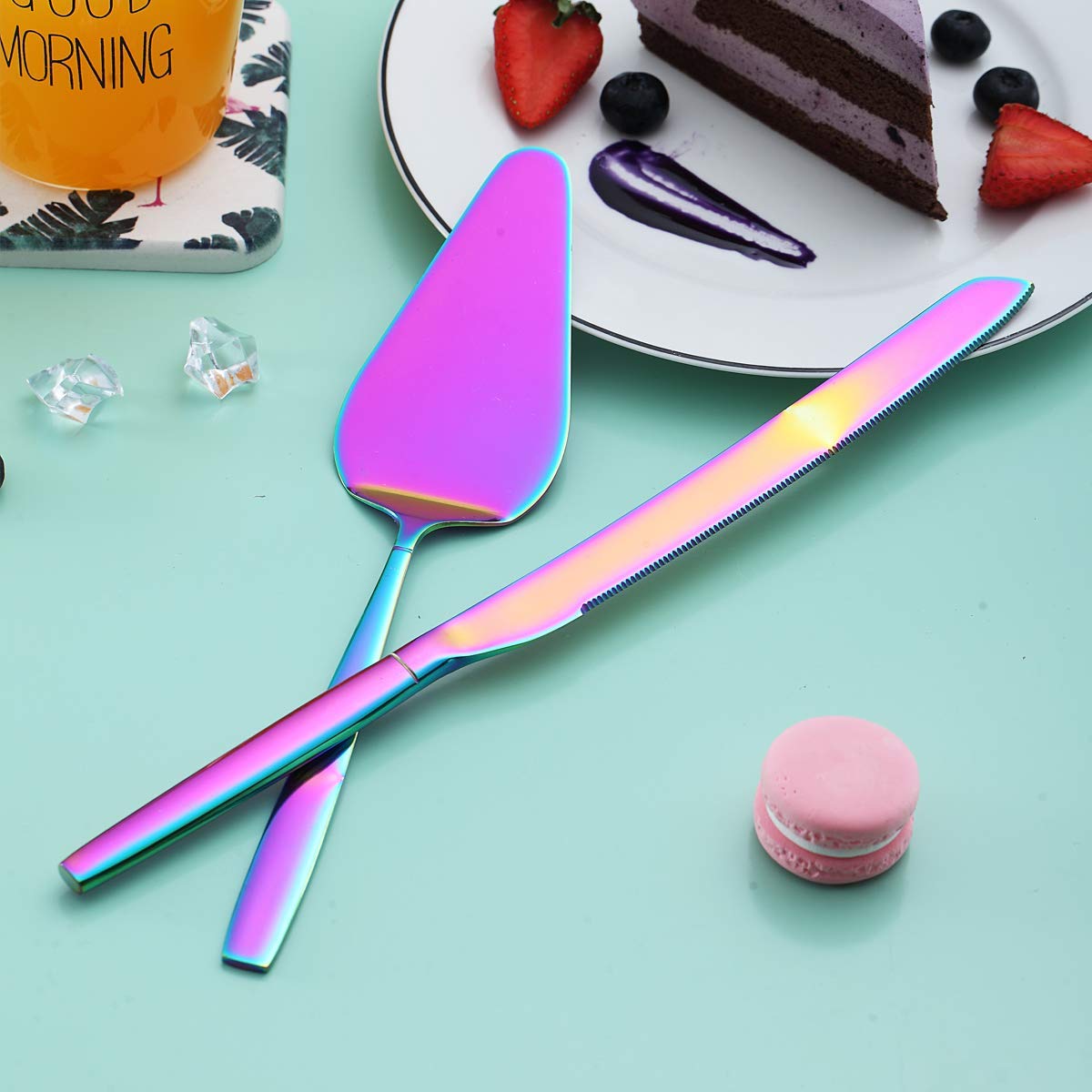 Berglander Rainbow Cake Pie Pastry Servers - Colorful Cake Serving Set with Knife & Server for Weddings, Birthdays, Parties | Perfect for Cake Cutting, Dessert Serving & Special Events