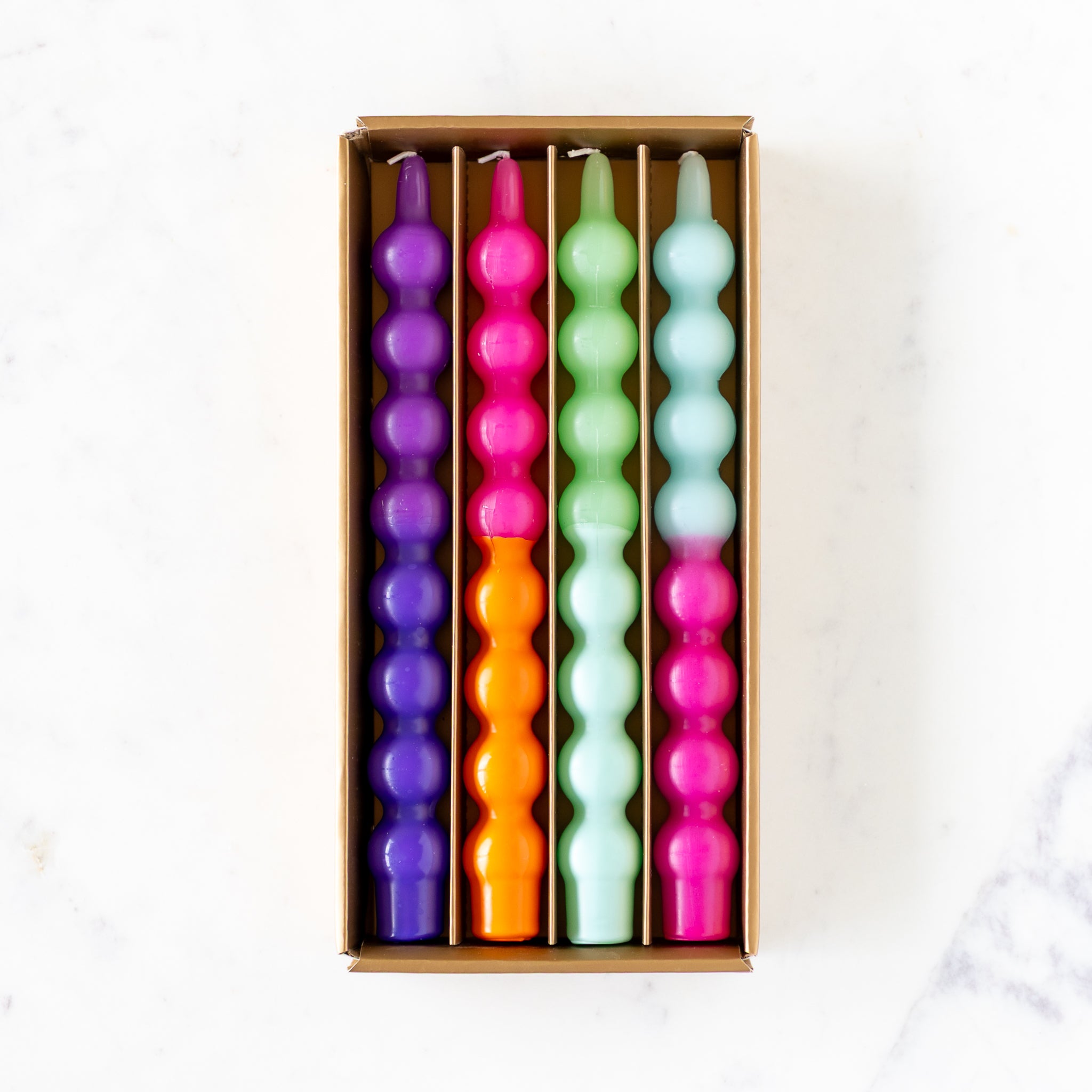 Vibrant Colorful Bubble Taper Candles - Set of 4 Long-Lasting Dripless Candles for Wedding Centerpieces, Romantic Dinners & Holiday Decorations