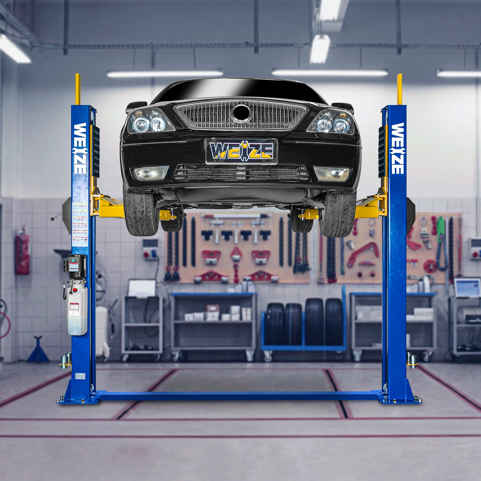WEIZE 2 Post Car Lift 12000 lbs Capacity - 220V 4HP Heavy Duty Auto Lift with Single Point Lock Release for Auto Repair Shops & Home Garages