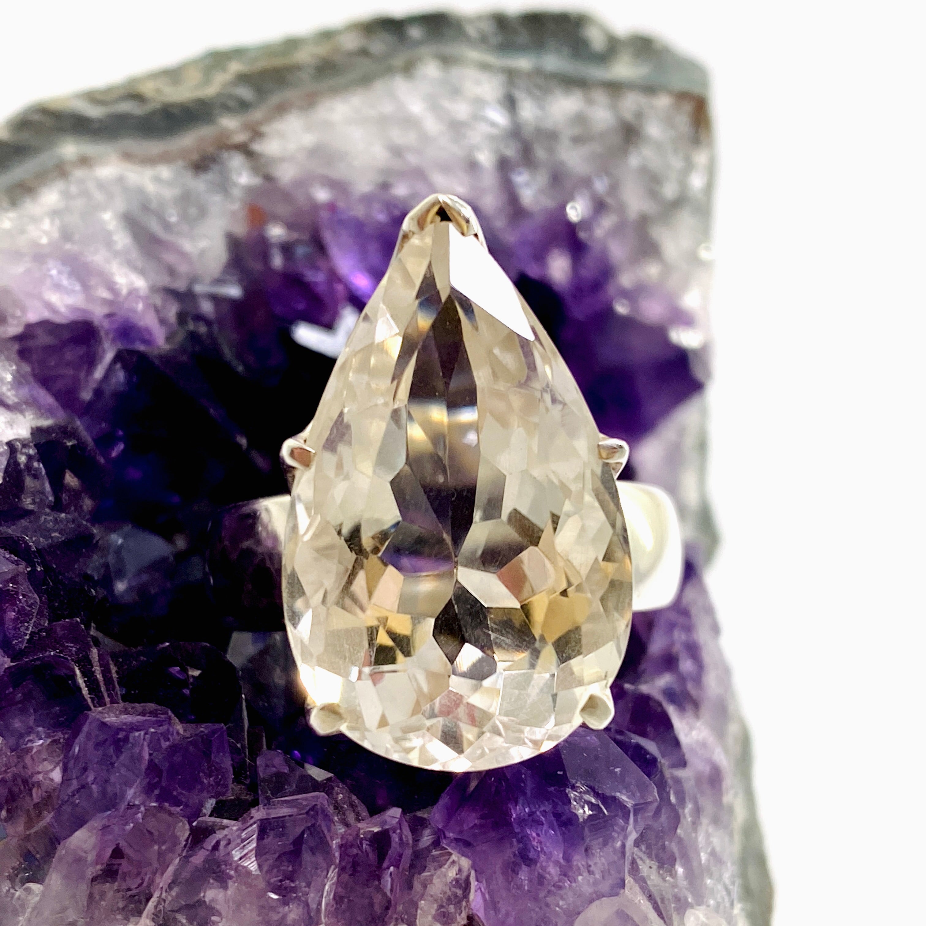 11.5 Clear Quartz Teardrop Faceted Ring - Elegant Crystal Jewelry for Women | Perfect for Weddings, Parties & Everyday Wear