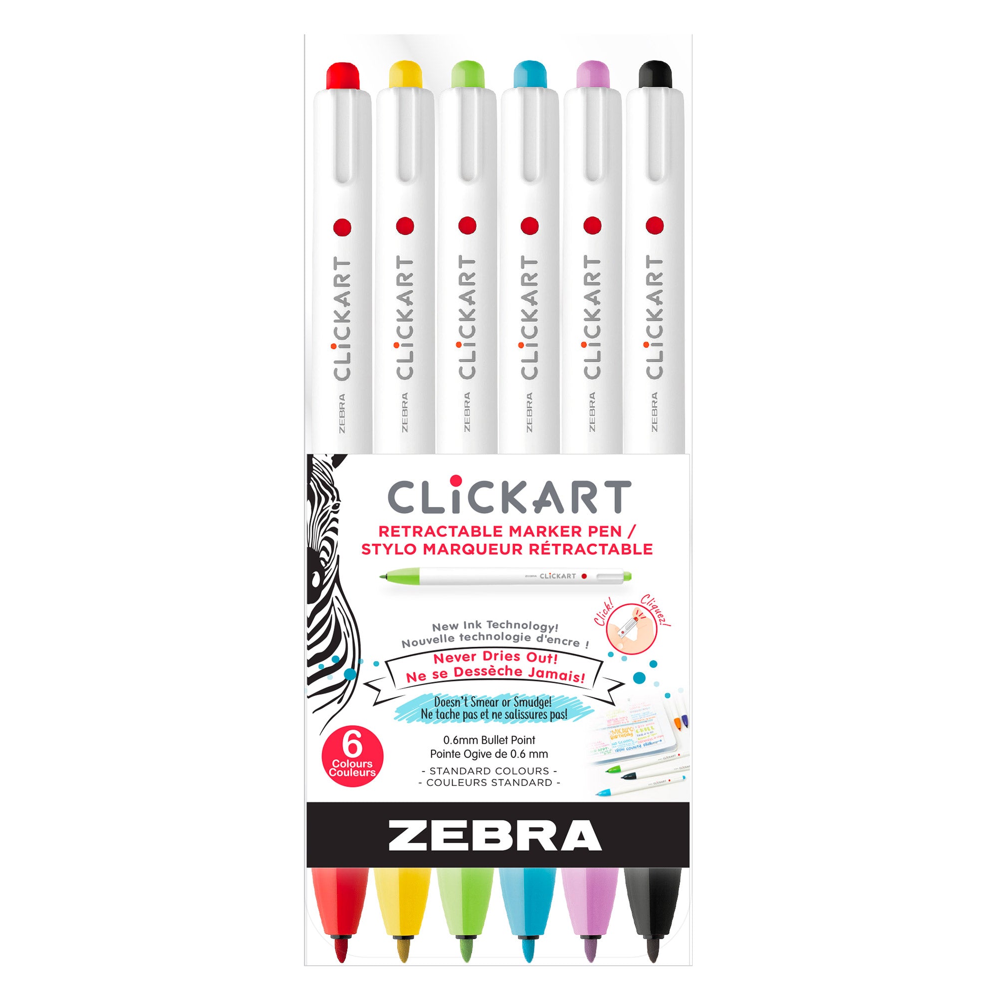 6 Pack ClickArt Marker Pens - Assorted Vibrant Colors for Drawing, Sketching & DIY Crafts - Perfect for Artists, Students & Creative Projects