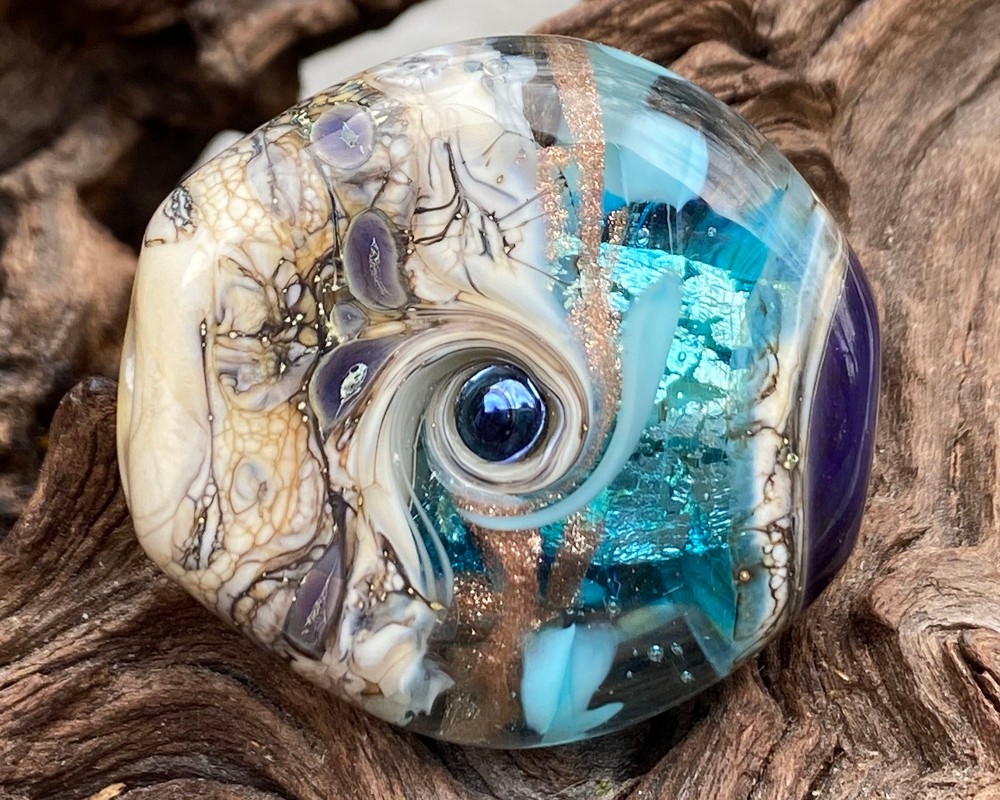 Handmade Aqua Blue Organic Lampwork Glass Focal Bead - SRA Certified for Jewelry Making, Necklace Pendants & DIY Craft Projects