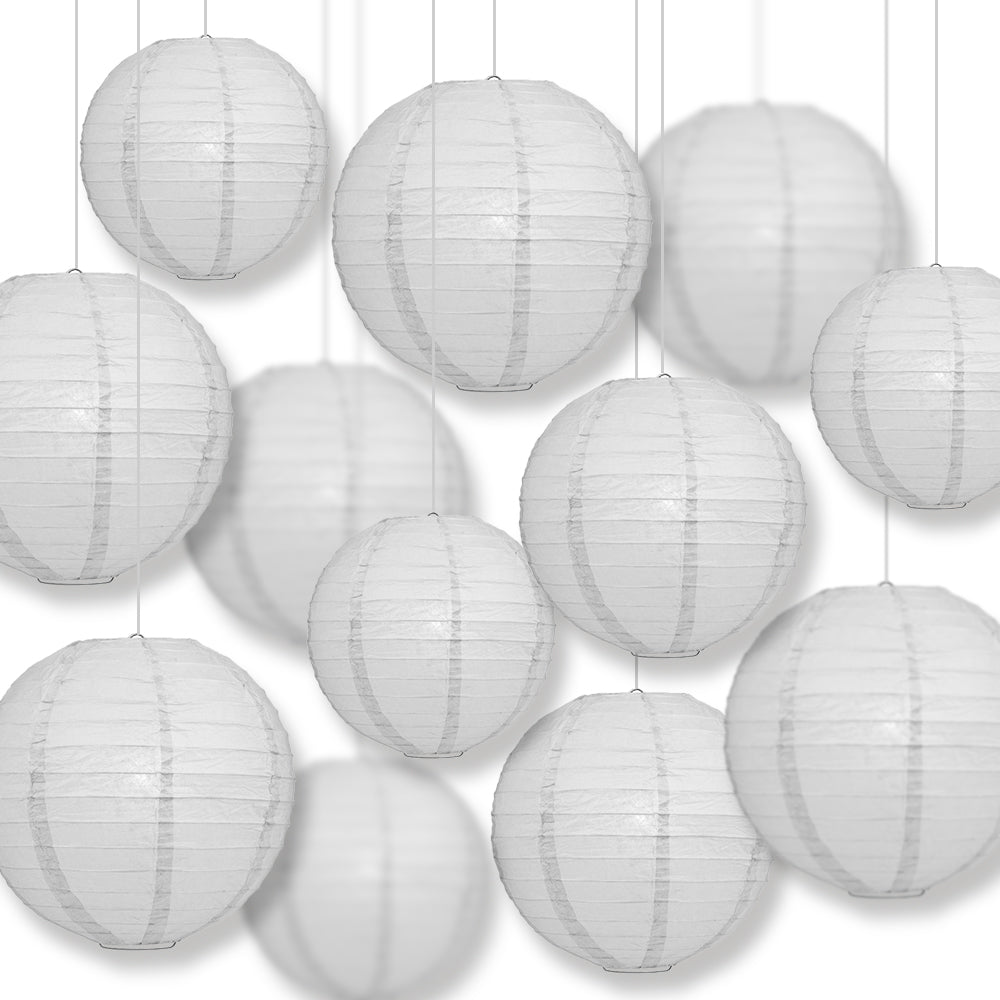 12-Piece Gray Chinese Paper Lantern Set - 12/10/8 Inch Hanging Decorations for Weddings, Parties & Home Decor | Perfect for Asian-Themed Events & Festival Celebrations