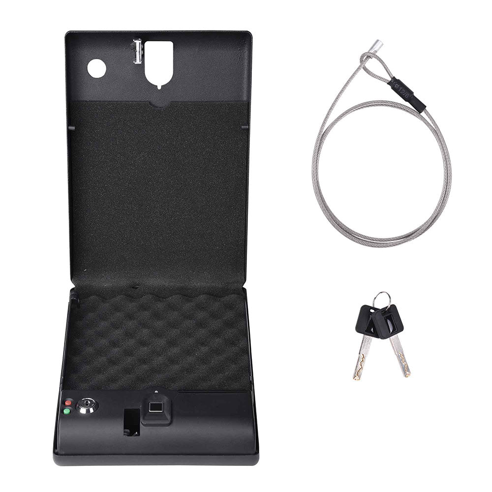 TheLAShop Biometric Gun Safe for Home, Office & Car - Fingerprint & Key Lock Security Box for Pistols, Jewelry & Valuables - Compact & Portable Safe for Travel, Nightstand & Vehicle Storage