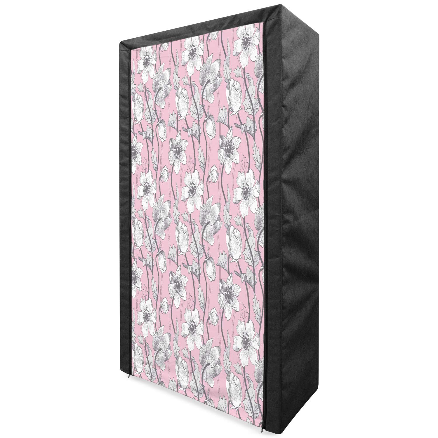 Ambesonne Portable Fabric Wardrobe with Shelves - Vintage Floral Anemone Design, 33.5