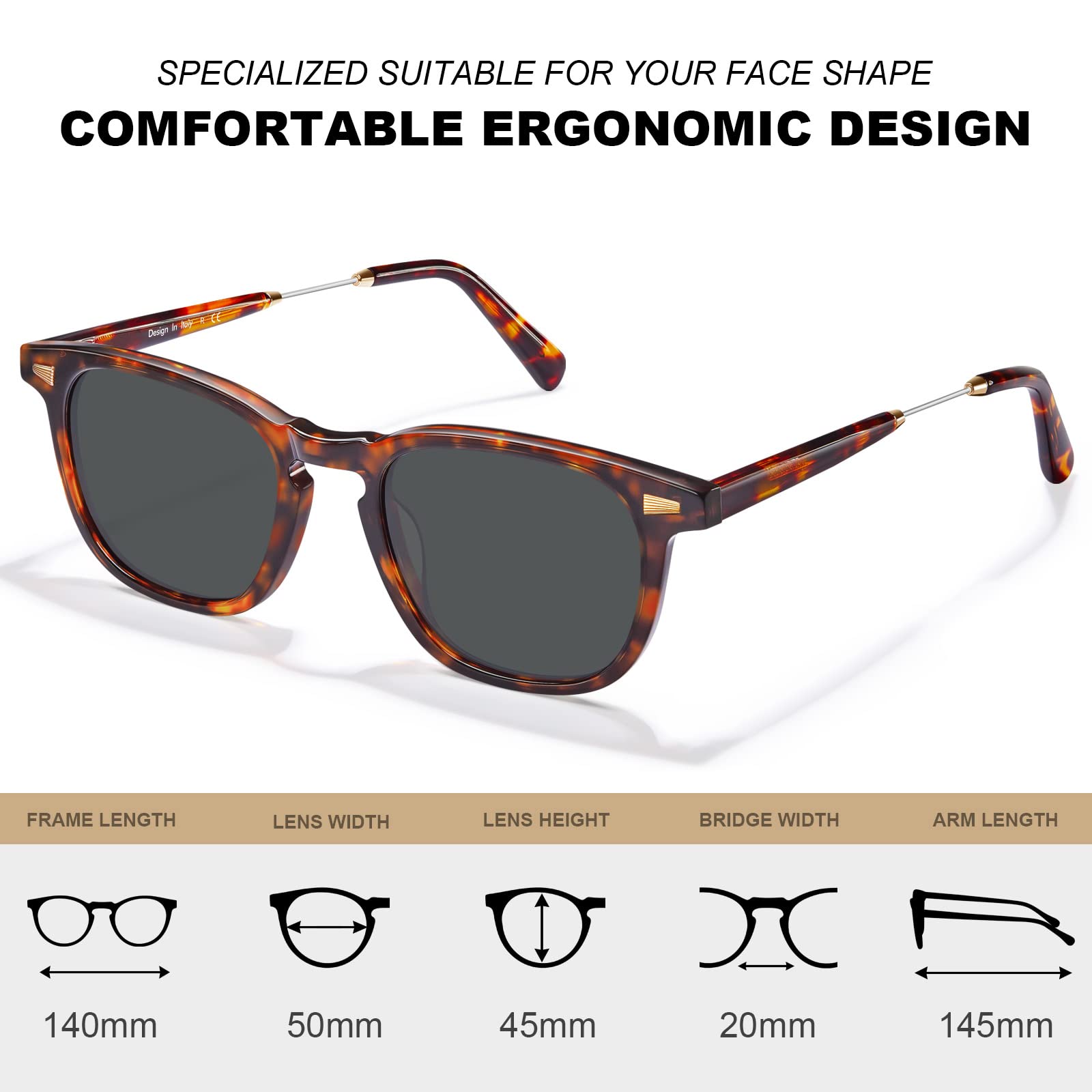 Stylish Acetate Retro Polarized Sunglasses for Women - UV400 Protection, Handcrafted Square Frame Driving Glasses - Perfect for Beach, Driving & Outdoor Activities