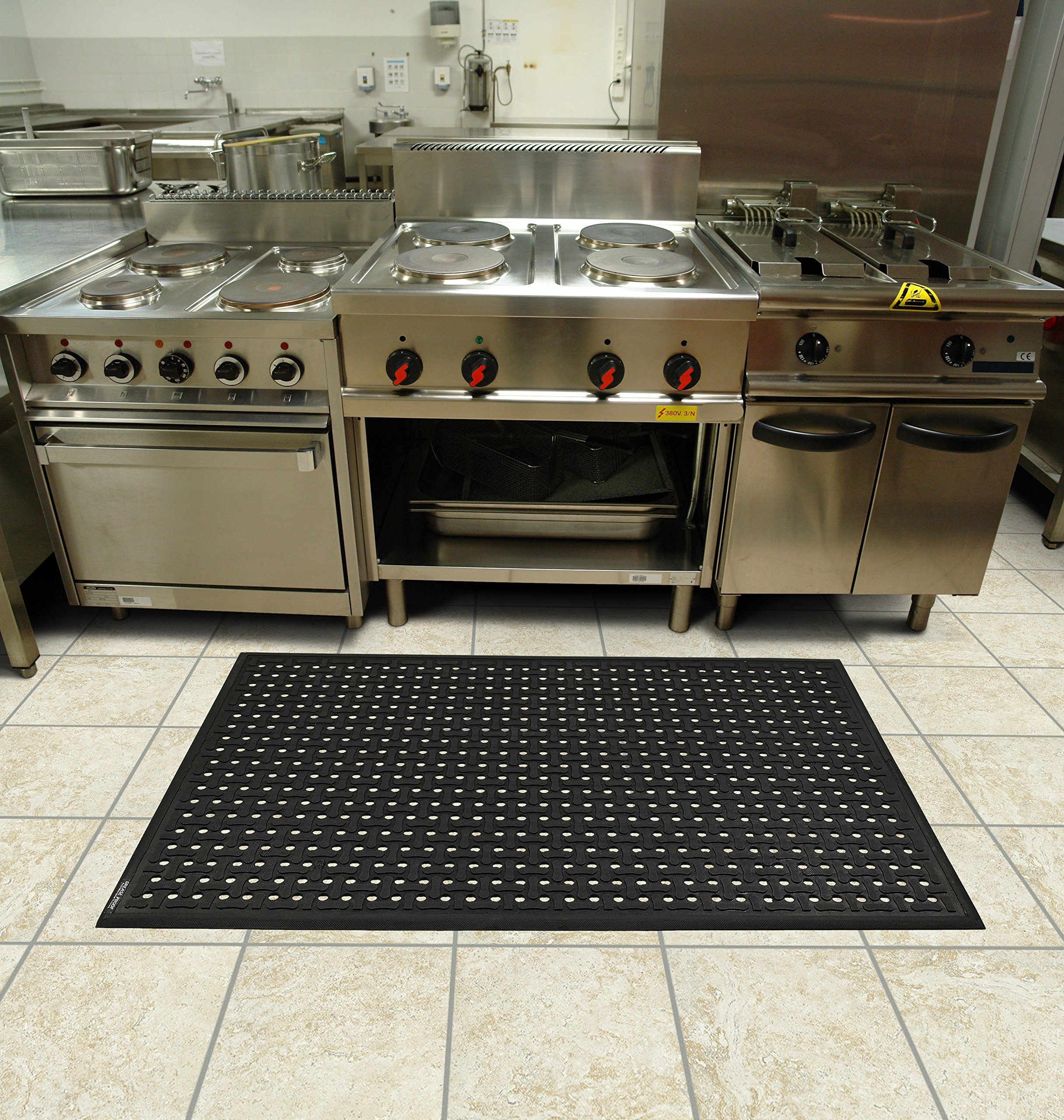 **M+A Matting Comfort Flow | Commercial-Grade Anti-Fatigue Mat for Wet Areas – Slip, Chemical & Oil Resistant, Welding Safe (4' x 6', Black) – Ideal for Kitchens, Garages & Industrial Workspaces**