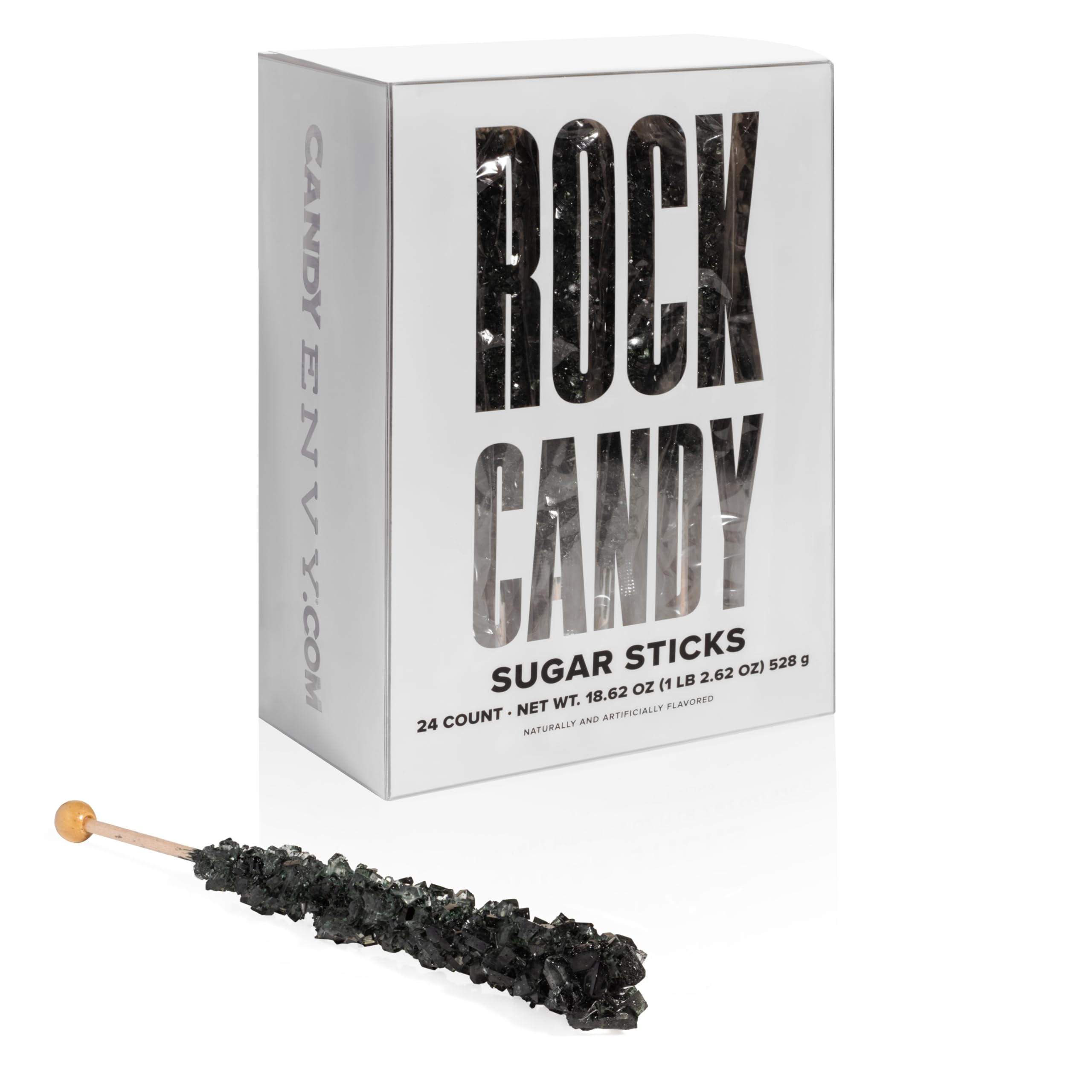 Black Cherry Flavored Rock Candy Sugar Sticks - Individually Wrapped (24 Count) - Perfect for Halloween, Birthday Parties & Gift Baskets