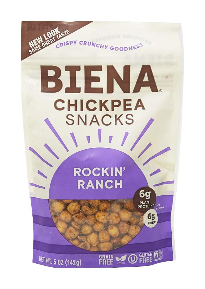BIENA Crunchy Roasted Chickpea Snacks - High Protein Vegan Snack with Fiber for Adults & Kids - 5oz Pack - Rockin' Ranch Flavor - Perfect for On-the-Go, School Lunches & Healthy Snacking