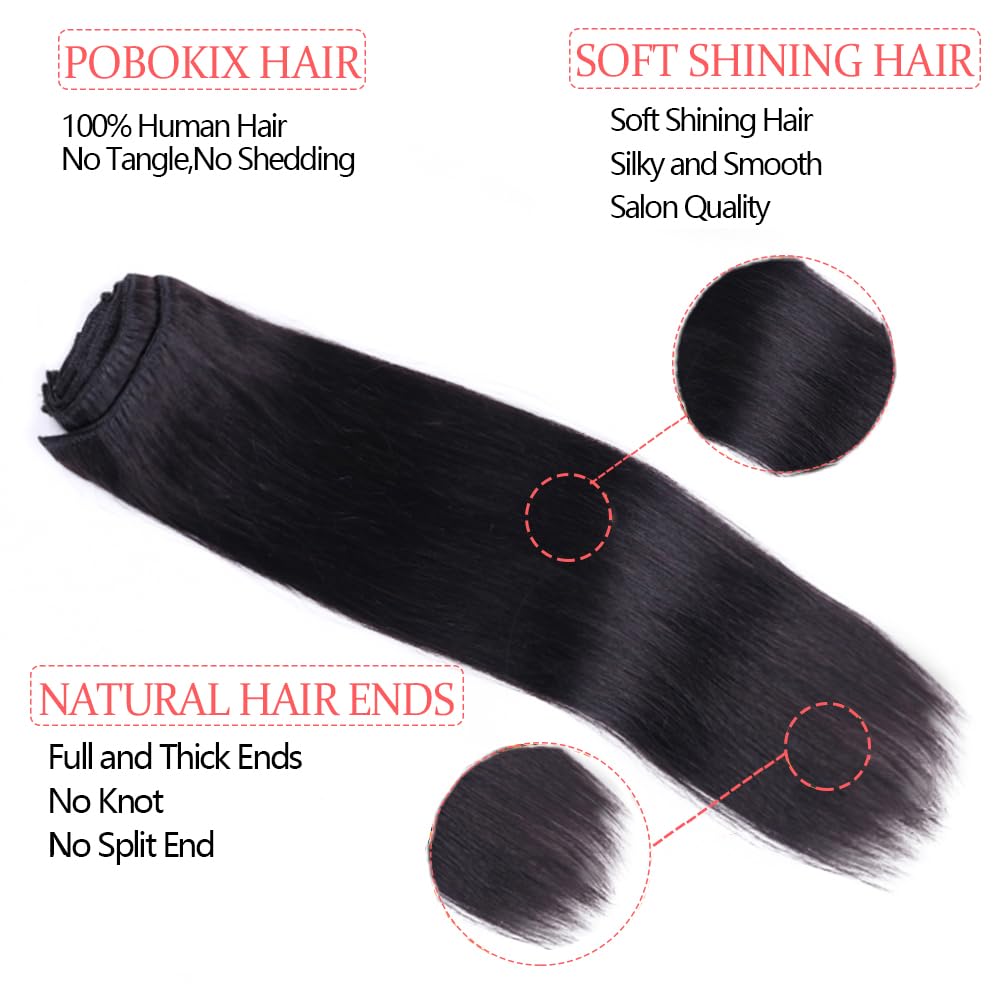 8Pcs Clip in Human Hair Extensions 16inch Natural Black - 120g Remy Hair with 18 Clips & Lace Weft for Women | Perfect for Daily Styling, Parties & Special Occasions