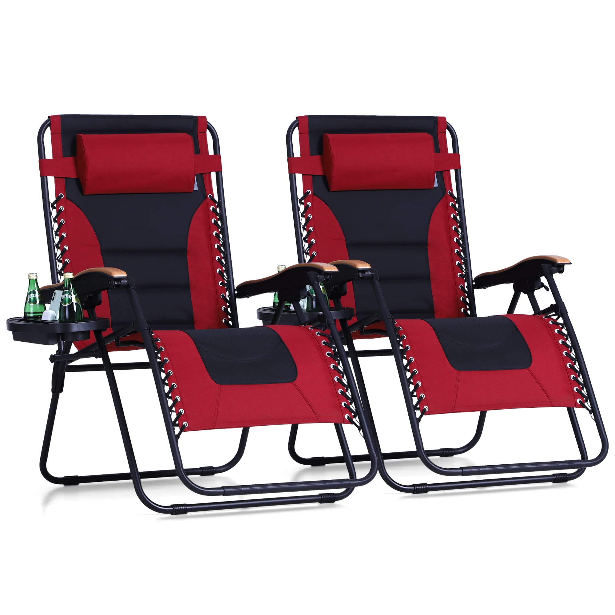 **Sophia & William Oversized XL Zero Gravity Recliner Chair Set of 2 – Padded Adjustable Folding Lounge Chair with Wide Armrest & Cup Holder – Supports 400 lbs – Red – Perfect for Patio, Backyard, Poolside & Indoor Relaxation**