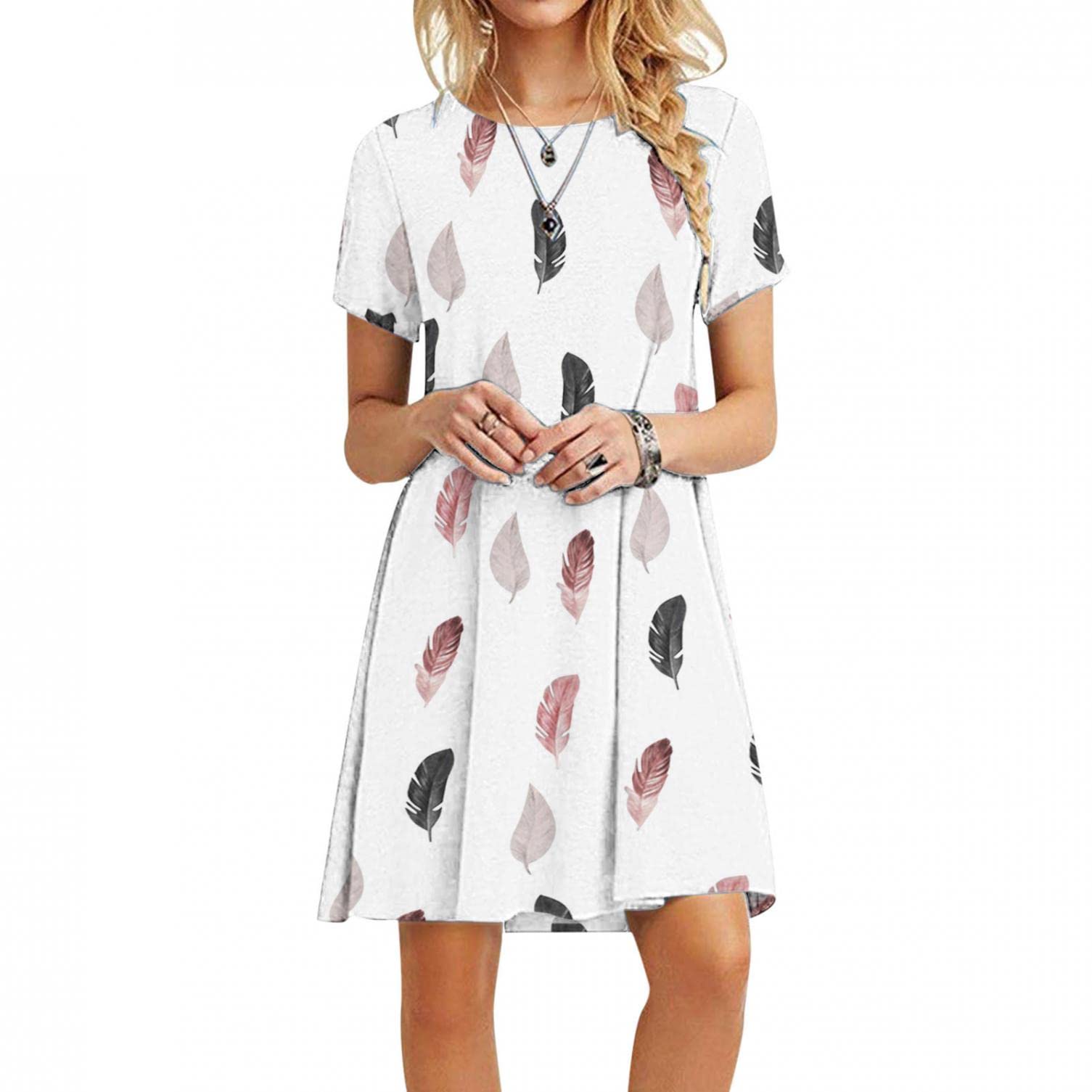 **AODONG Women's Floral Boho Mini Dress - Sexy Casual Short Sleeve Crewneck T-Shirt Dress, Plus Size Summer Beach Dress, Loose Fit for 2023 | Perfect for Beach Outings, Vacations & Casual Wear**