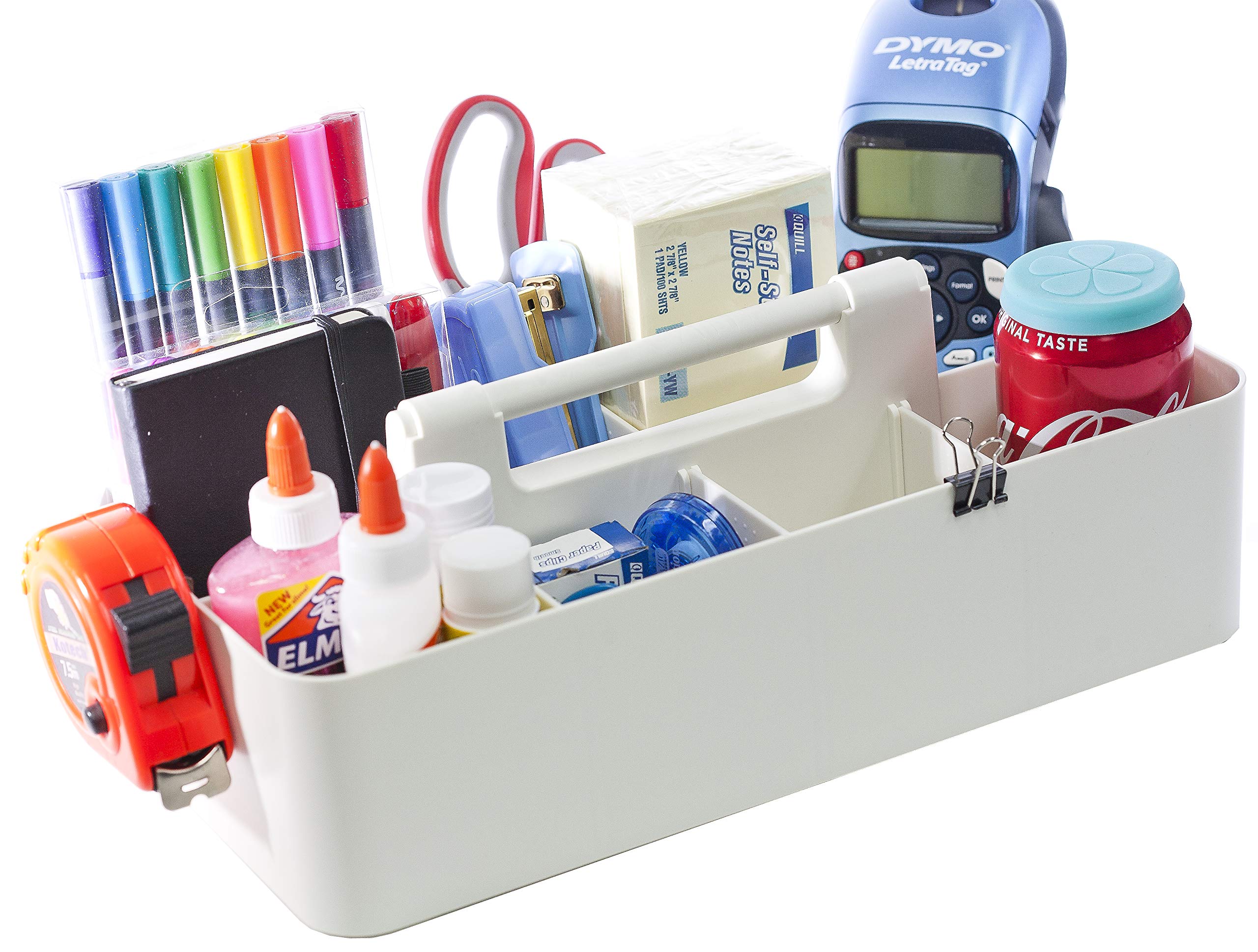 Large Portable Caddy with DIY Dividers - 8 Compartment Storage Organizer for School, Office & Home Supplies | Modern Handle Basket for Business Organization | Made in USA (6 Pack, Ivory) | Perfect for Classroom, Craft Room & Office Desk Storage