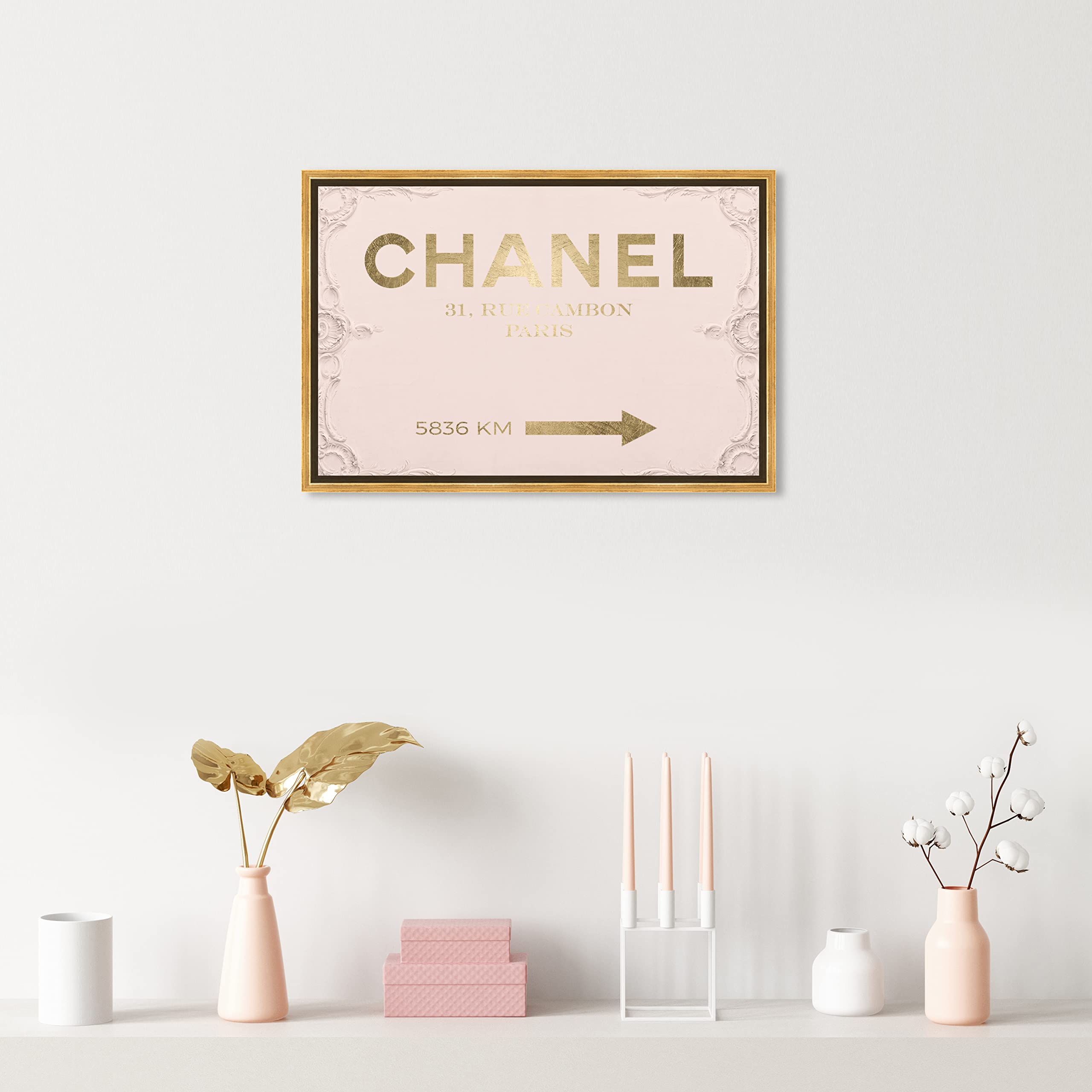 Oliver Gal Fashion Glam Gold Frame Canvas Wall Art - Rococo Style Pink & Gold Home Decor (24x16 Inches) for Living Room, Bedroom & Bathroom | Perfect for Modern Glamour Interiors & Luxury Gift Giving