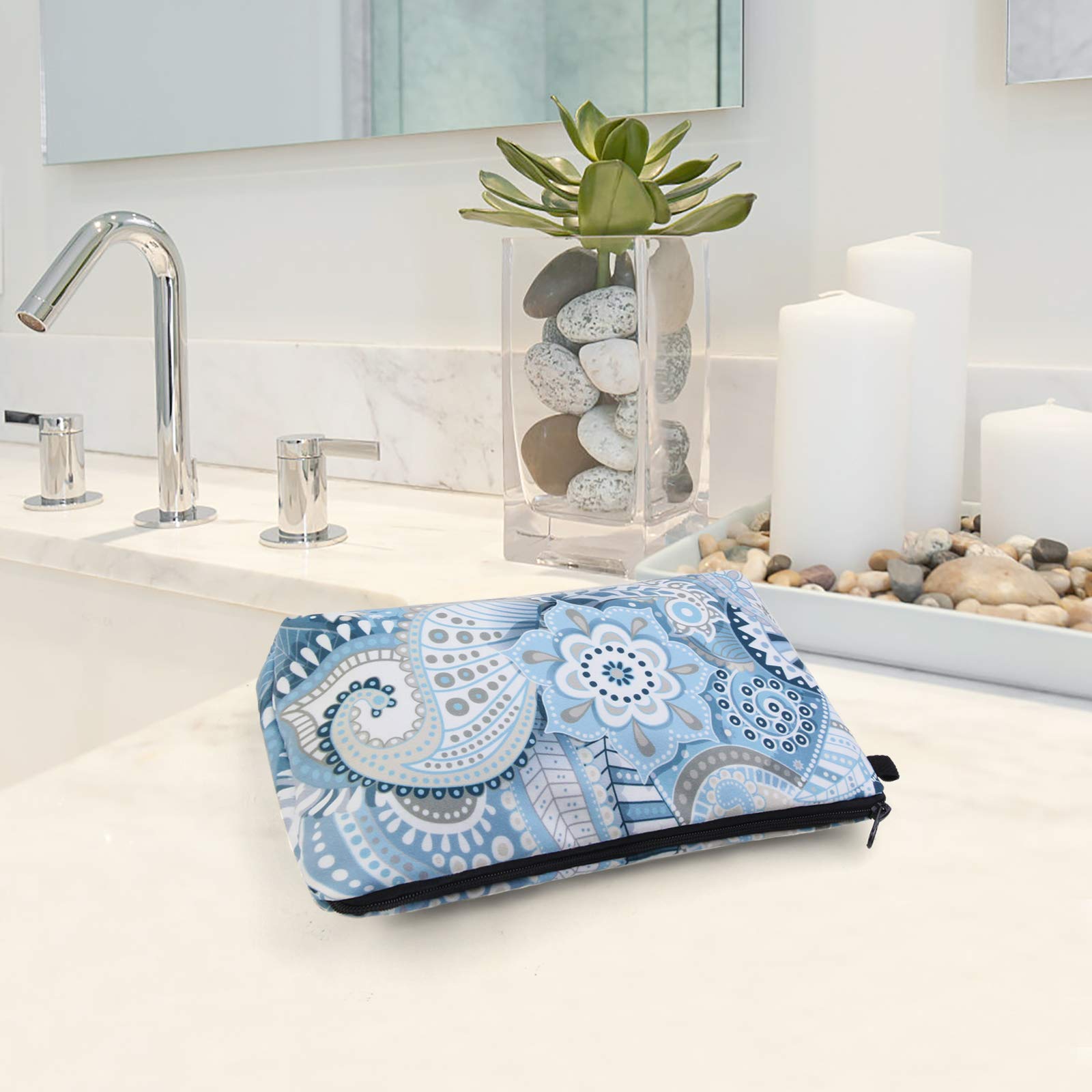 MAGEFY Women's Waterproof Travel Makeup Bag with Black Zipper - Portable Cosmetic Organizer Pouch for Toiletries & Beauty Essentials (Blue Floral Design) - Perfect for Daily Use, Gym, Vacation & Business Trips