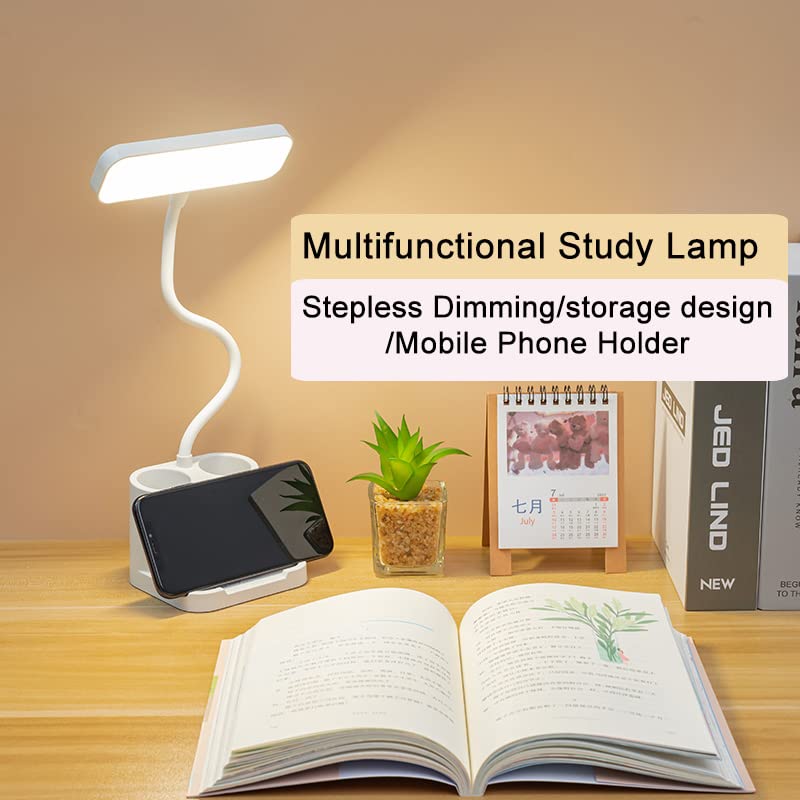 LED Desk Lamp with Touch Control & Stepless Dimming - 3 Color Modes, Pen Holder & Night Light - Adjustable Gooseneck Study Lamp for Home Office, Reading, Writing, and Nighttime Use
