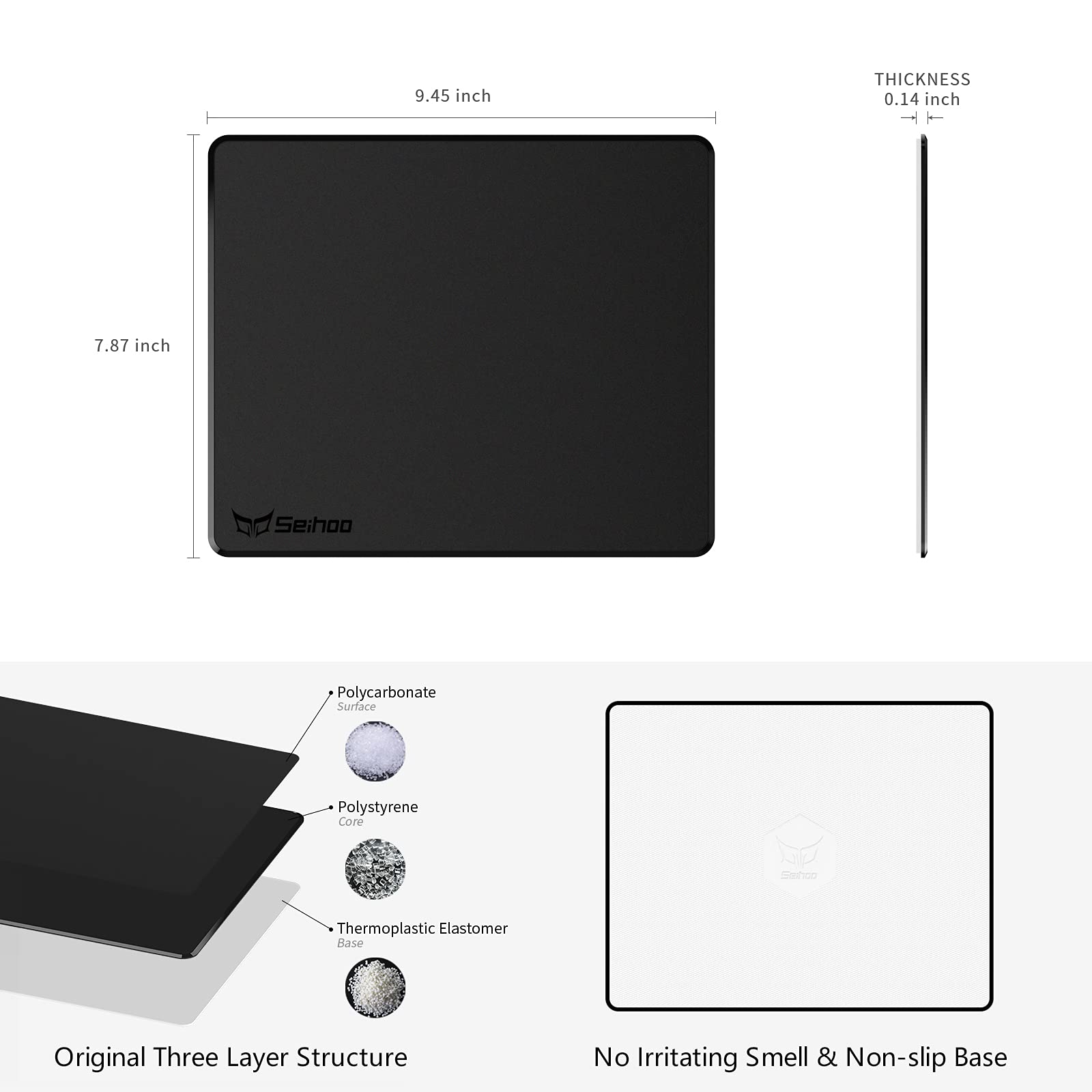 Premium Esports Hard Mouse Pad - Smooth Plastic Resin Surface for Fast & Accurate Control - Waterproof, Odorless Gaming Mouse Mat - Perfect for Office Work & PC Gaming (Black/Red) - Ideal for Competitive Gaming, Graphic Design & Long Work Sessions