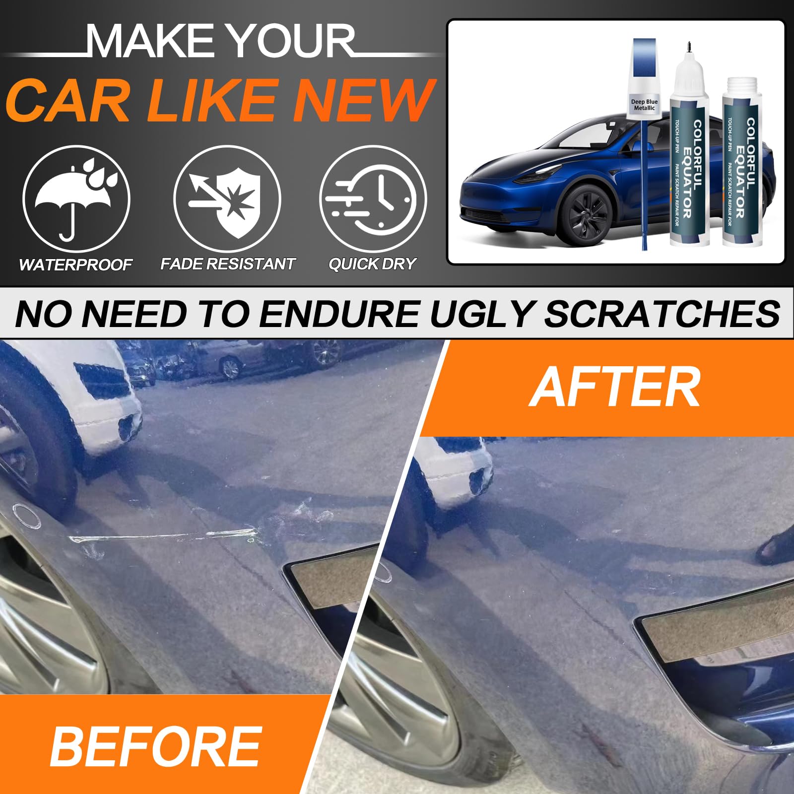 Tesla Model Y/3/X/S Touch Up Paint Pen - Premium Car Scratch Repair Kit for Deep Scratches (0.4 fl oz, Deep Blue Metallic) | Perfect for DIY Car Scratch Removal & Paint Chip Fixing