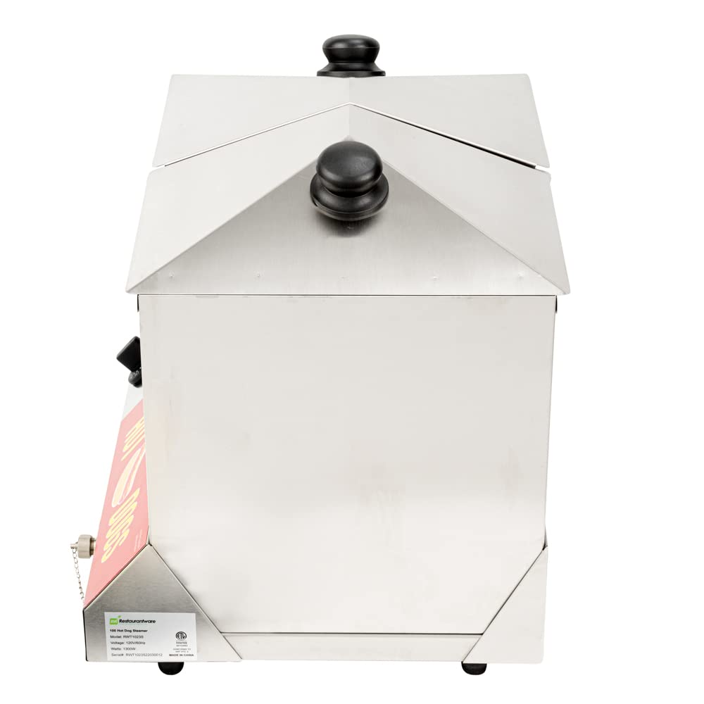 Restaurantware Hi-Tek Hot Dog Steamer & Bun Warmer - Commercial 120V Stainless Steel Food Truck Appliance (1300W, Holds 100 Hot Dogs & 48 Buns) - Perfect for Concession Stands, Stadiums, and Outdoor Events