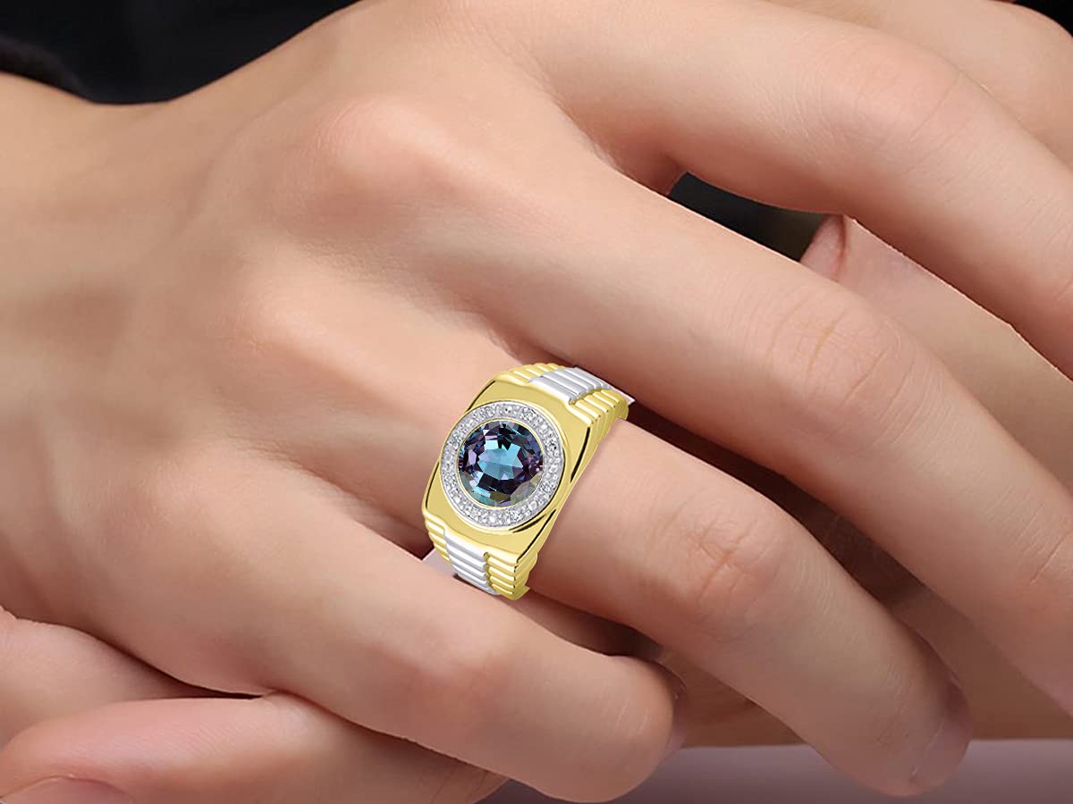Rylos Men's Designer Rings - Round Cabochon Gemstone & Diamond Yellow Gold Plated Silver Ring for Men, Sizes 8-13 | Perfect for Weddings, Anniversaries & Special Occasions