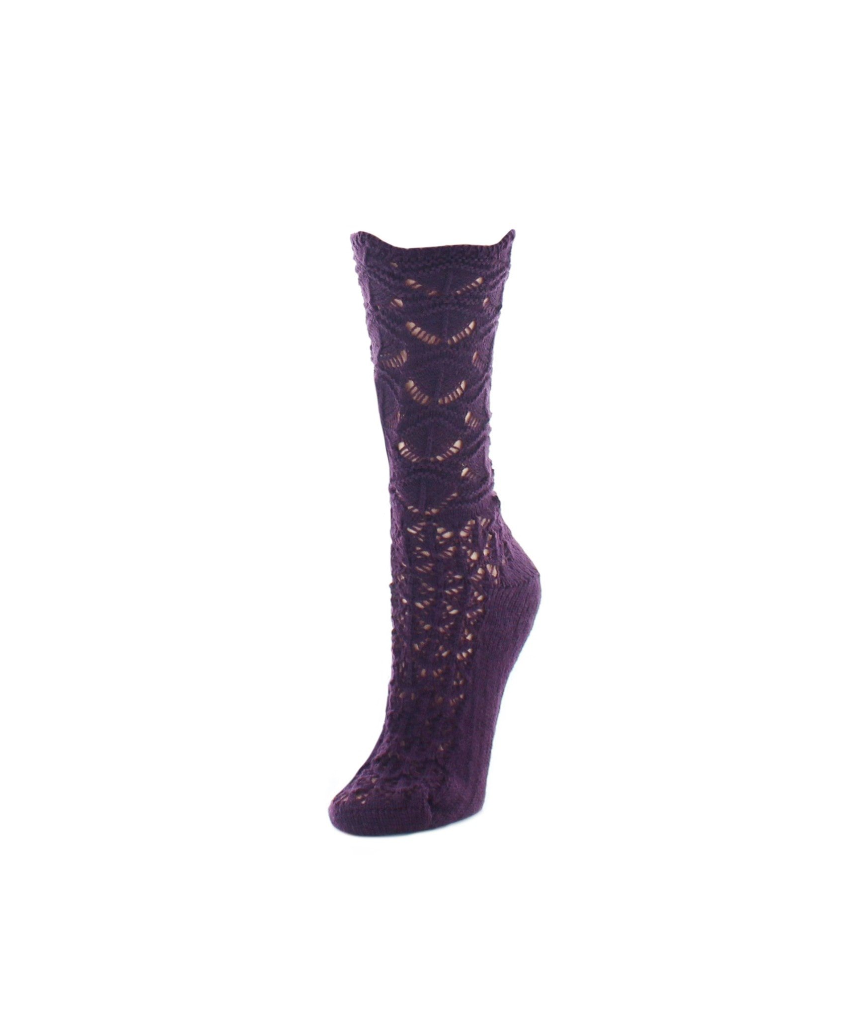 MeMoi Women's Chunky Knit Open Wave Design Crew Socks - Cozy Winter Socks for Casual Wear, Home Lounging & Cold Weather Outfits