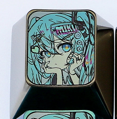 Hatsune Miku Anime Themed Titanium Alloy Custom Keycap - 1U/1.5U Mechanical Keyboard Metal Artisan Keycap for Gaming, Typing & Keyboard Decoration