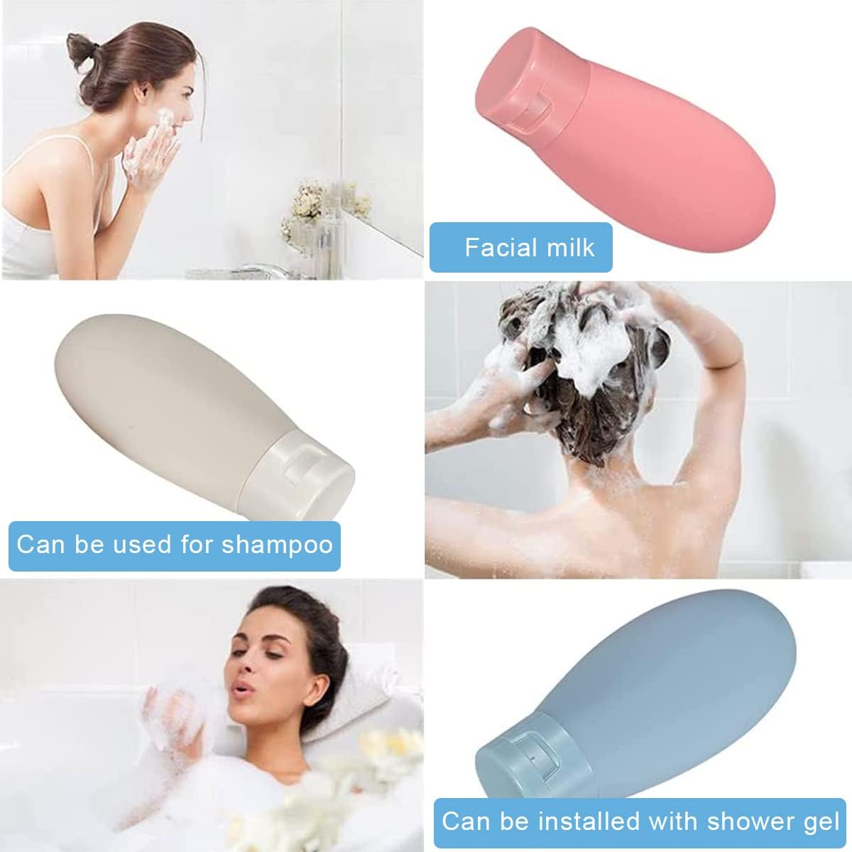 Keskriva 3-Piece 60ML Travel Bottles Set - Leak Proof Refillable Silicone Squeeze Containers for Shampoo, Lotion & Toiletries | Perfect for Business Trips, Vacations & Gym Essentials (TSA Approved)