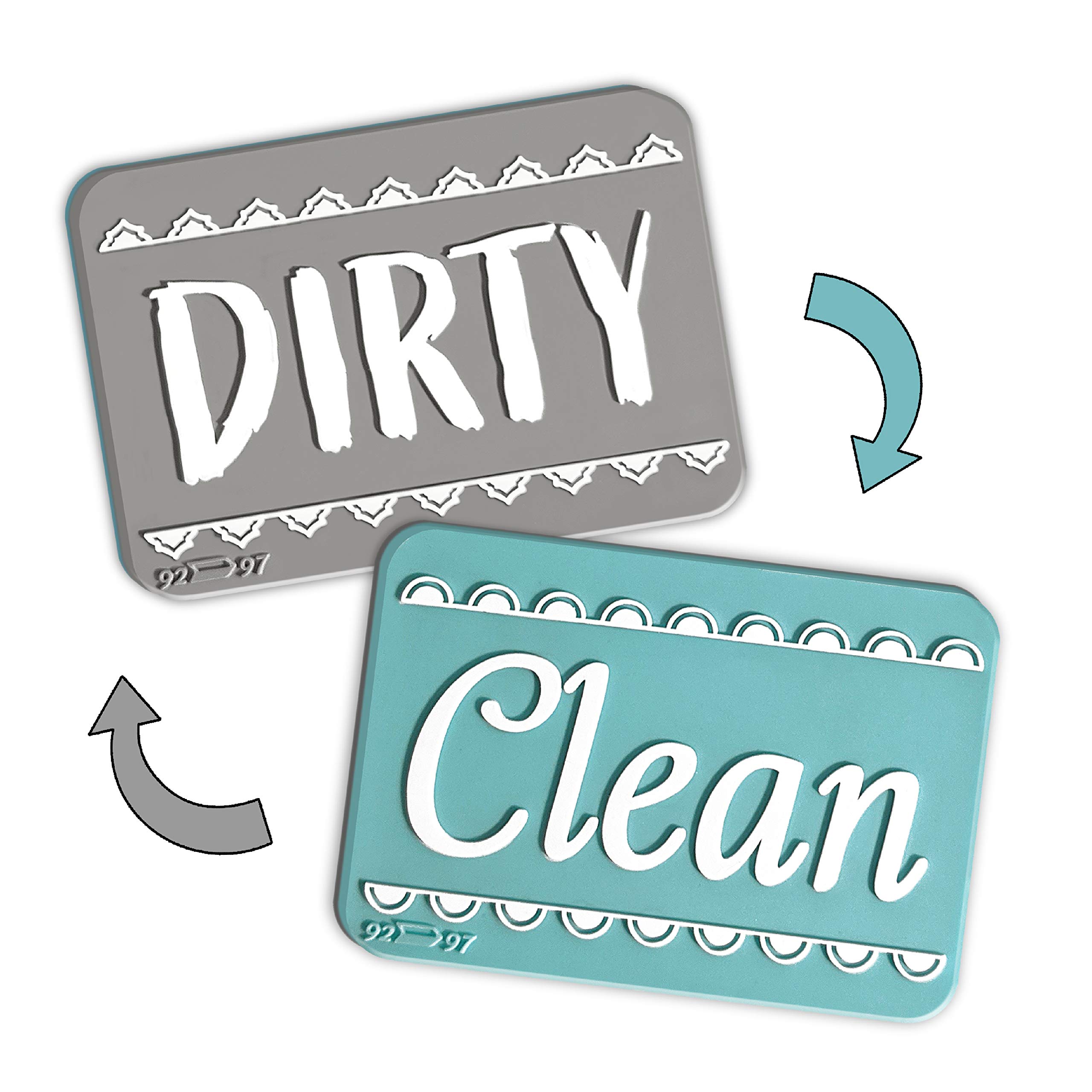 Double Sided Aquamarine Silver Dishwasher Magnet Sign - Strong Universal Non-Scratch Indicator for Clean/Dirty Dishes - Kitchen Safe, Waterproof & Reversible - Perfect for Home, Office, and Restaurant Use