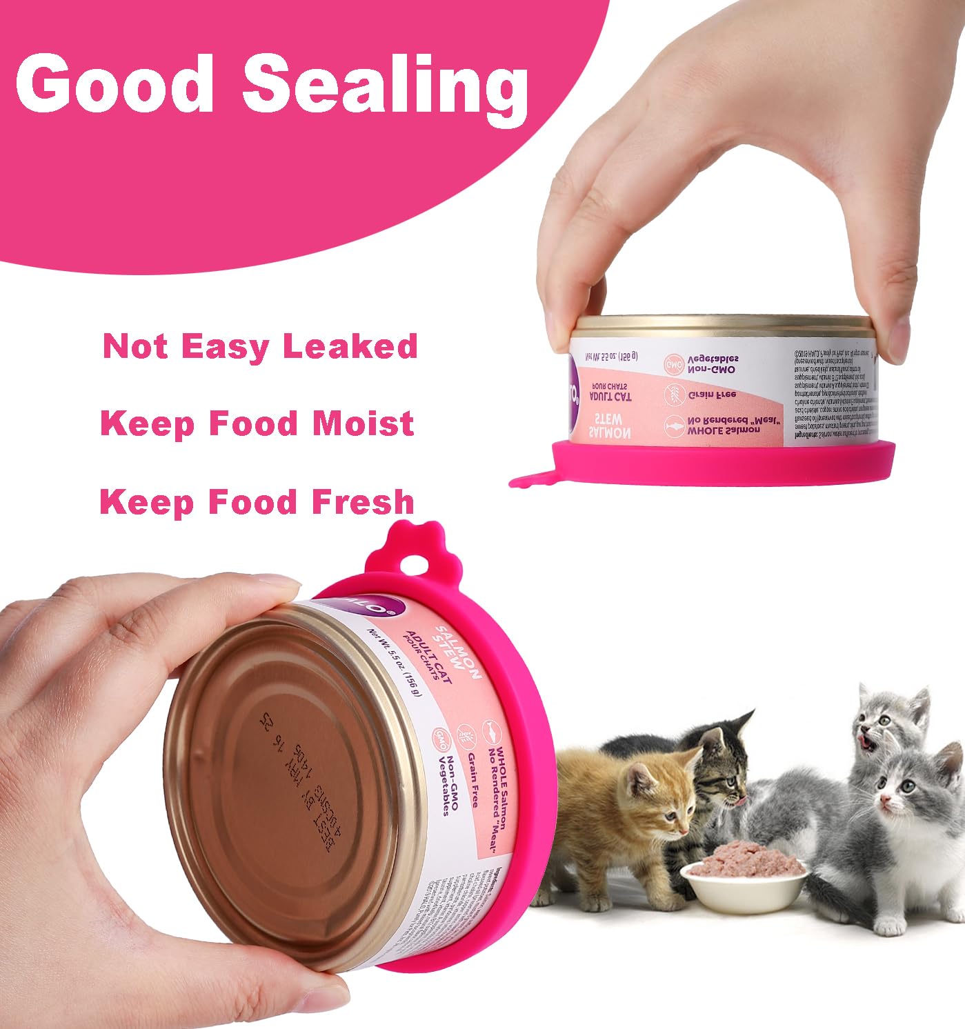 Reusable Silicone Cat Food Can Lids for 5.5 oz & 5.3 oz Cans - 2 Pack Pet Food Can Covers, Wet Food Savers (Hot Pink) - Perfect for Freshness & Portion Control