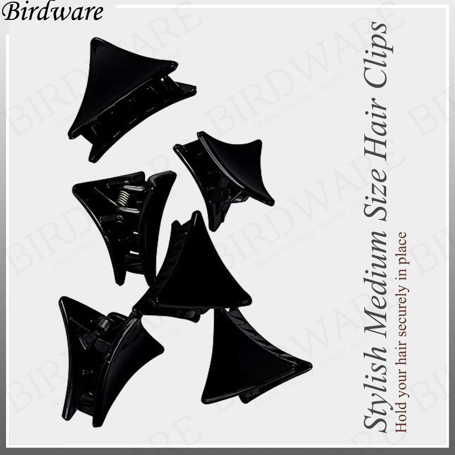 BIRDWARE Medium Black Acrylic Stone Hair Clips for Women - 6 Pack Hair Clutchers | Elegant Hair Accessories for Parties, Weddings & Everyday Styling