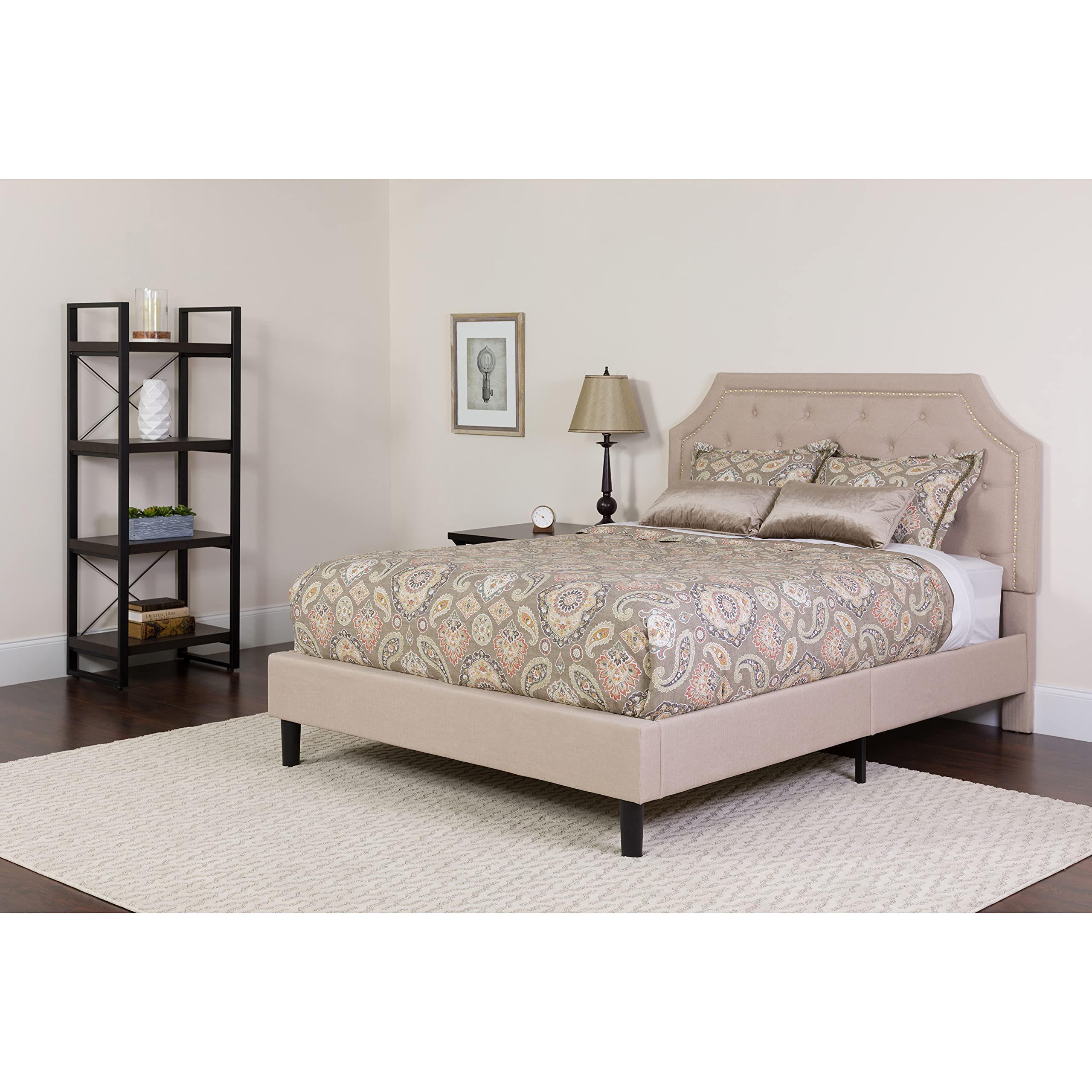 Emma & Oliver Twin Arched Tufted Upholstered Platform Bed with Memory Foam Mattress - Beige Fabric - Perfect for Kids' Rooms, Guest Bedrooms & Small Space Living