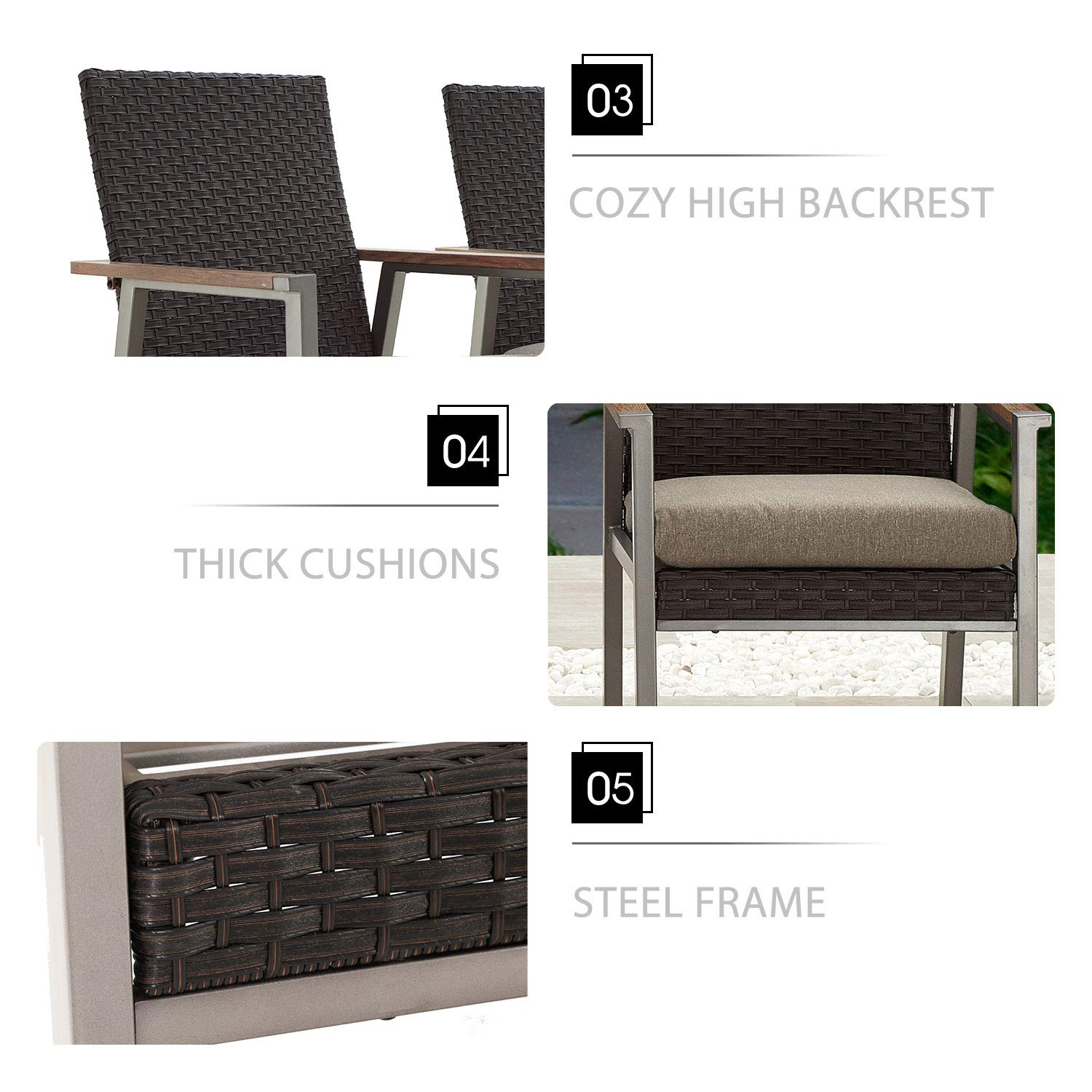 LOKATSE HOME Outdoor Wicker Patio Rattan Dining Set - 2 Chairs with Gray Cushions | Weather-Resistant Rattan Furniture for Garden, Balcony, Backyard & Poolside Dining