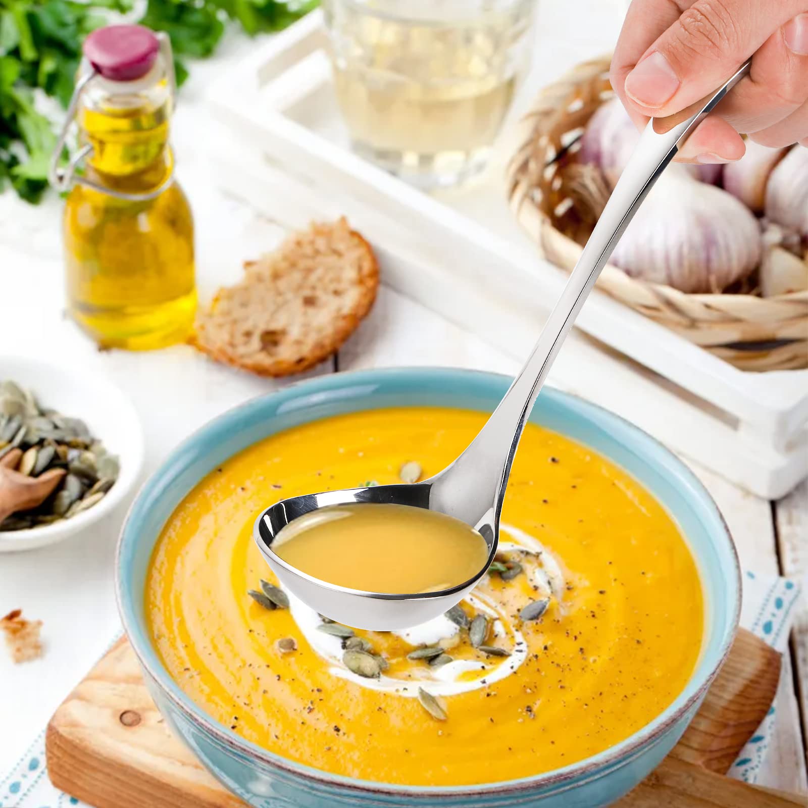 Premium Set of 2 Stainless Steel Gravy Spoons - 7 Inch Small Sauce Ladle with Spout for Drizzling | 18/10 Food-Grade Mini Soup Ladle | Perfect for Kitchen, Serving, and Table Use | Ideal for Sauces, Dressings, and Desserts