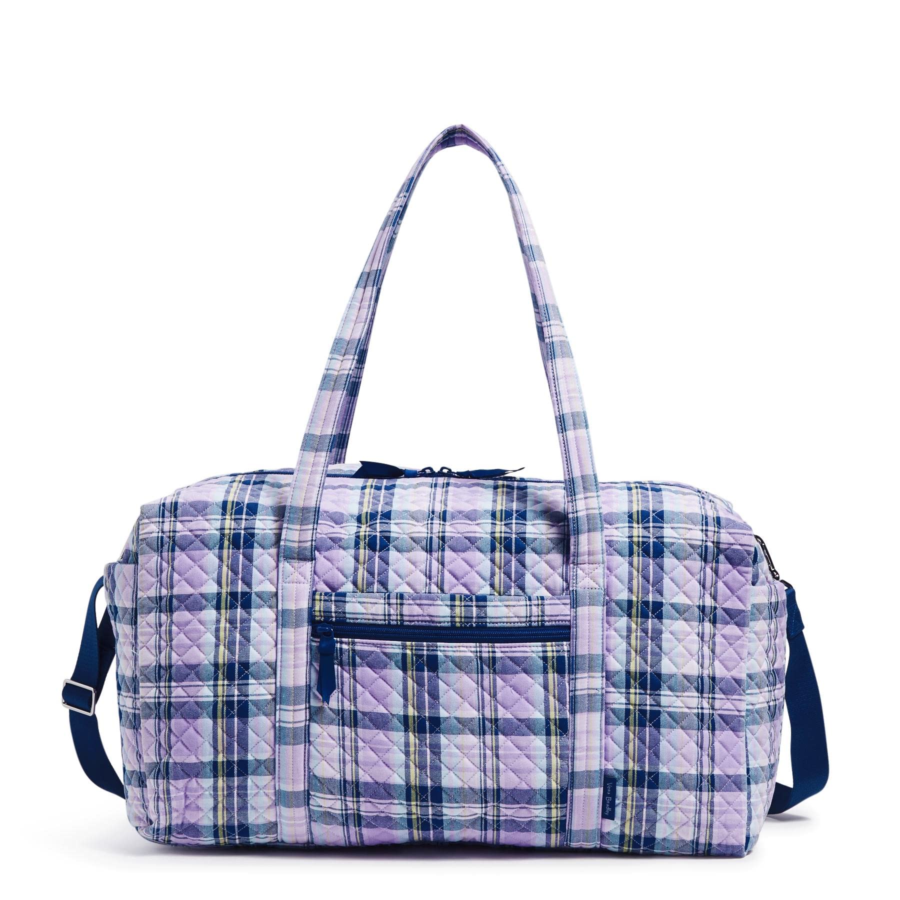 Vera Bradley Women's Large Cotton Travel Duffel Bag - Lightweight Weekender Overnight Bag for Gym, Yoga, Beach & Vacation (Floral Pattern)
